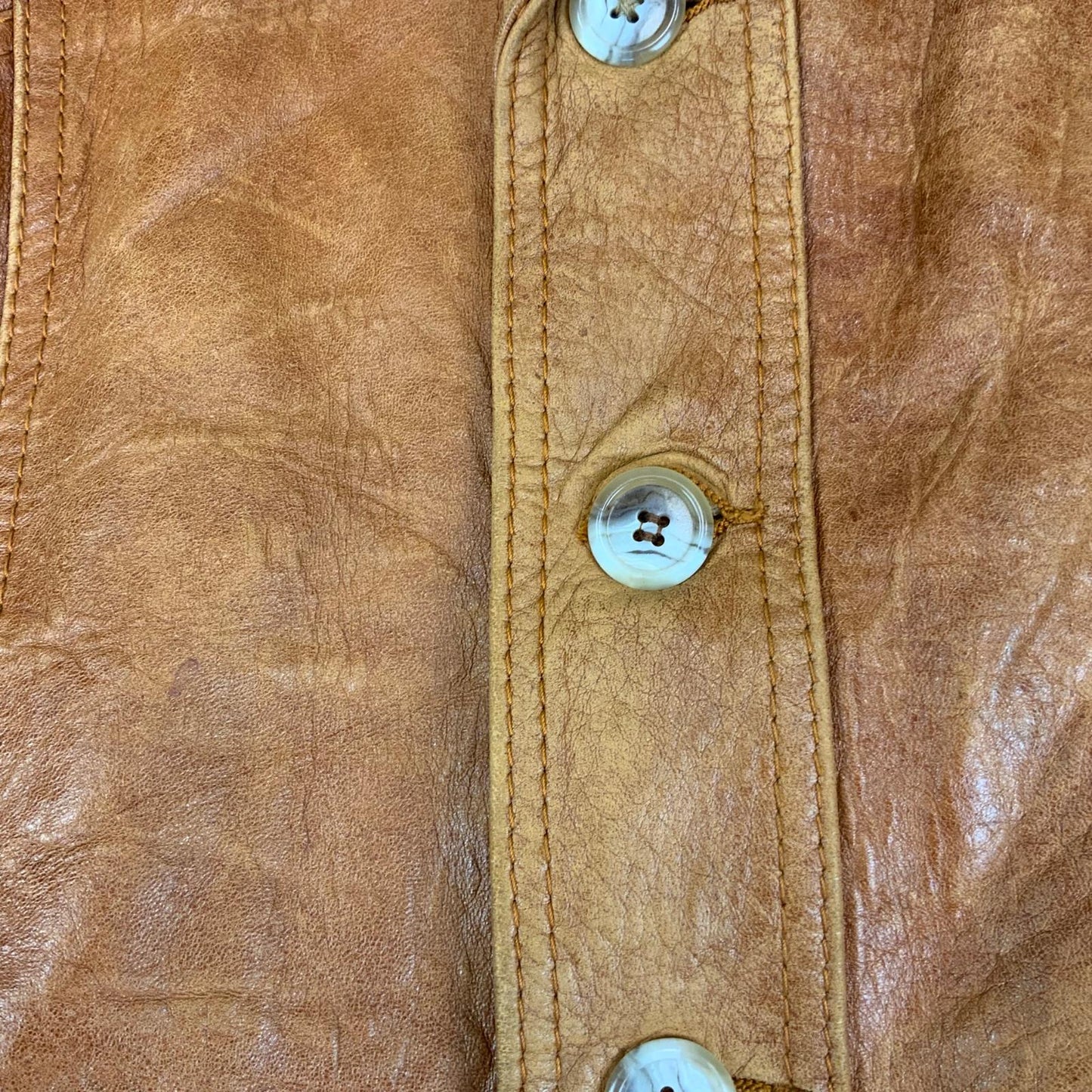 VTG 70s TAN SOFT LEATHER LEATHER BUTTON DOWN JACKET BIG COLLARS MOD DISCO 41” M