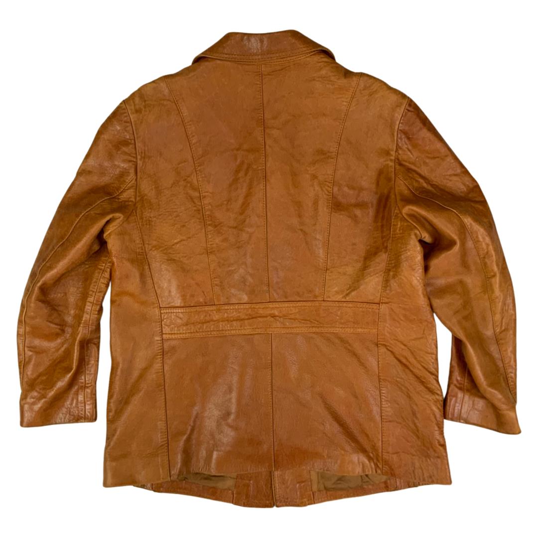 VTG 70s TAN SOFT LEATHER LEATHER BUTTON DOWN JACKET BIG COLLARS MOD DISCO 41” M