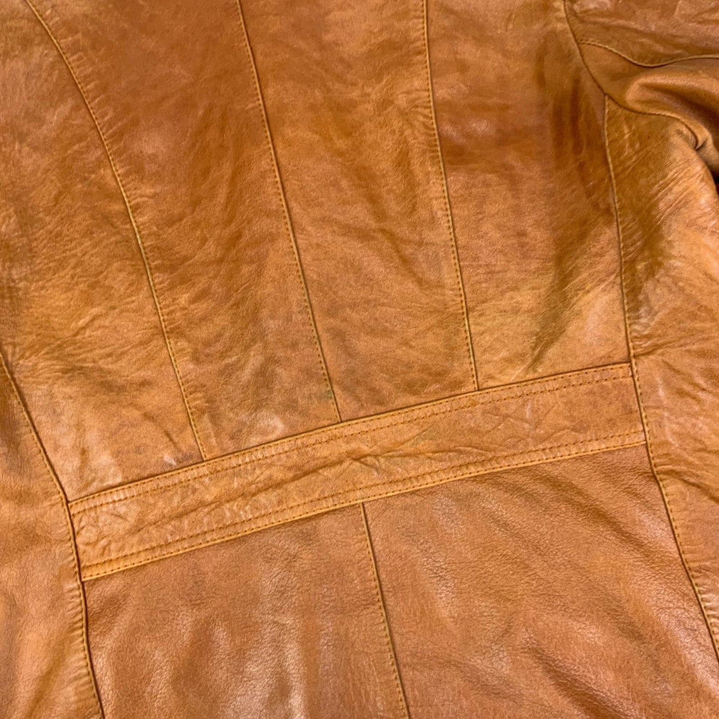 VTG 70s TAN SOFT LEATHER LEATHER BUTTON DOWN JACKET BIG COLLARS MOD DISCO 41” M