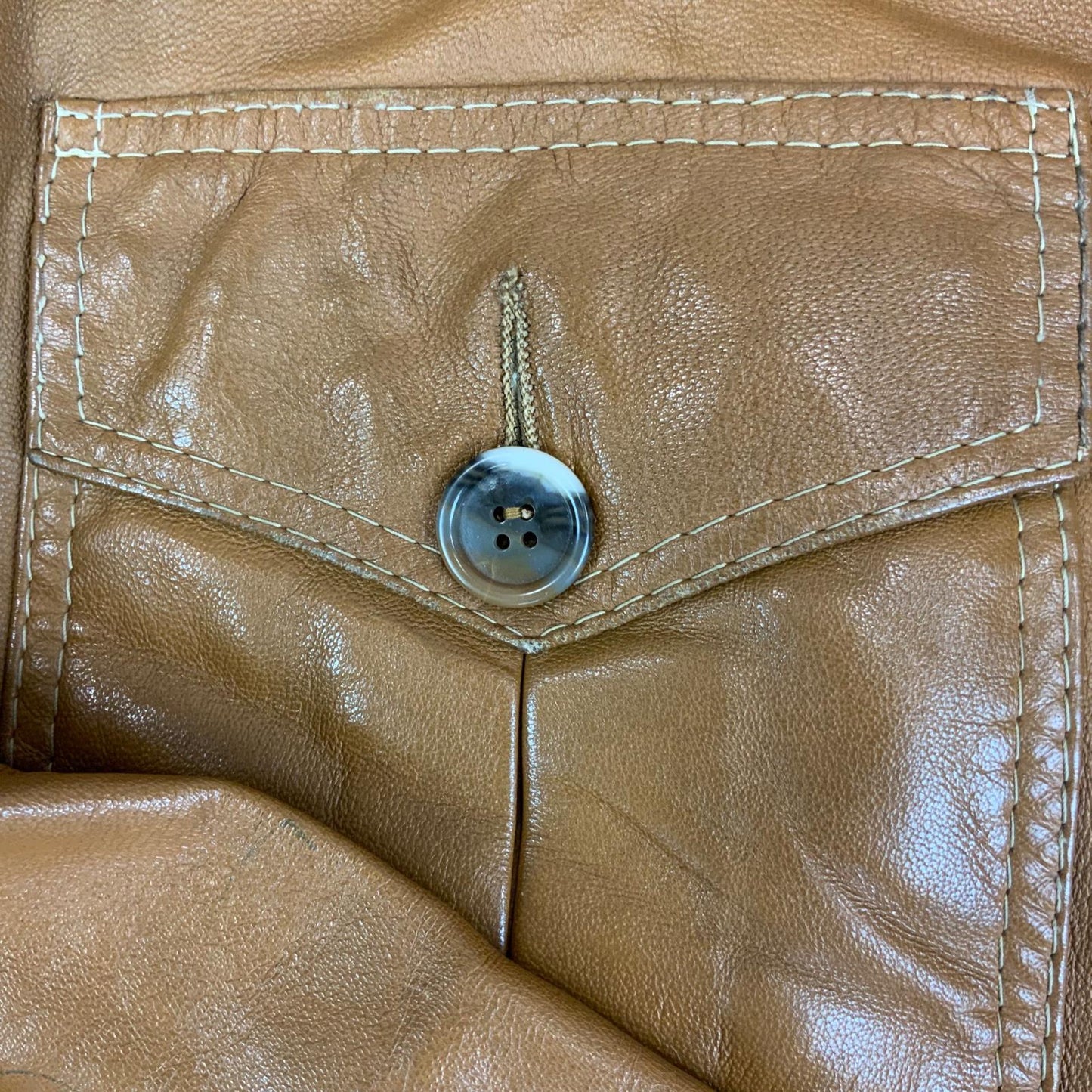 VTG 70s TAN SOFT LEATHER SAFARI STYLE LEATHER JACKET BIG COLLARS MOD DISCO 38” S