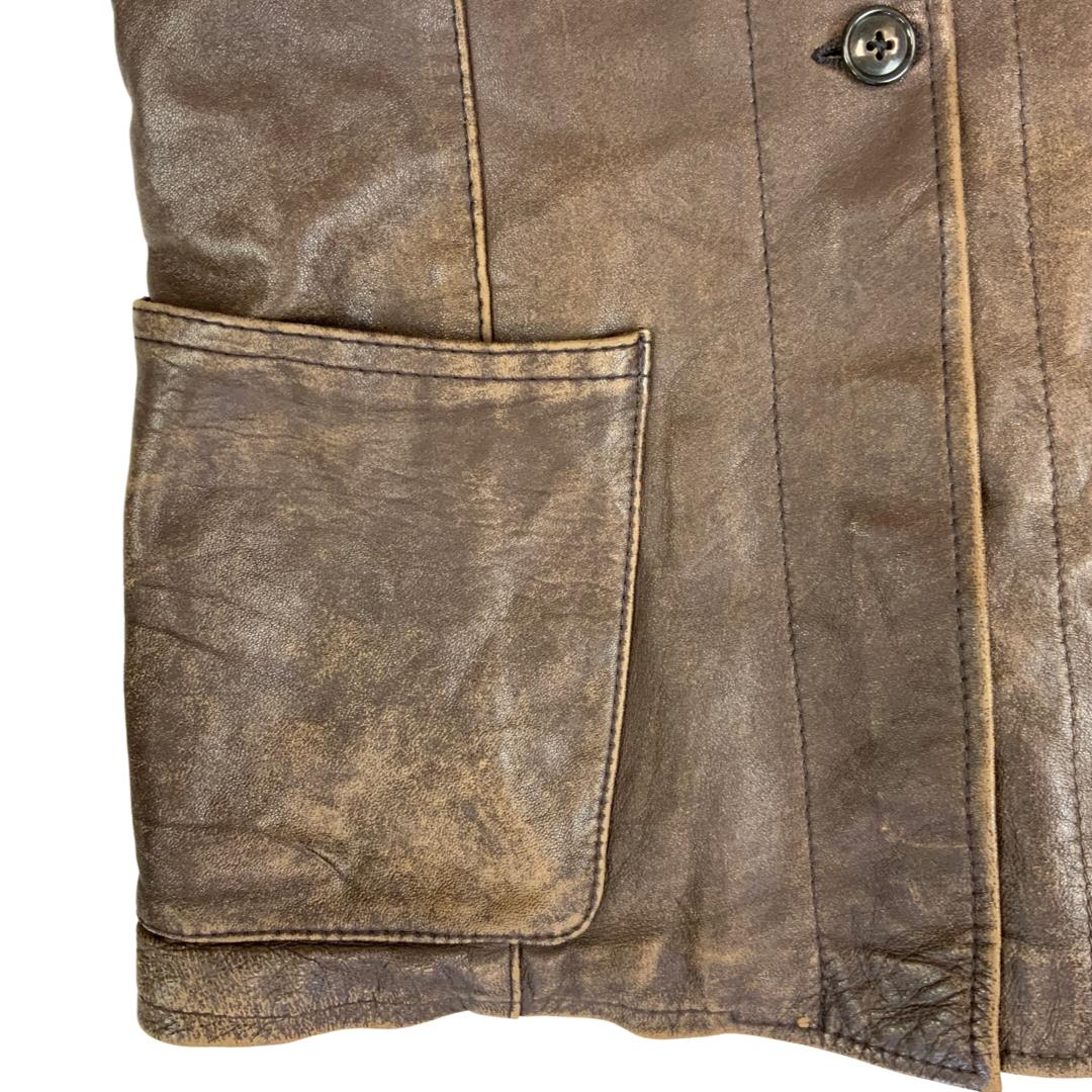 LADIES VTG 70s SOFT BROWN LEATHER JACKET BIG PENNY ROUND COLLARS MOD SIZE 8
