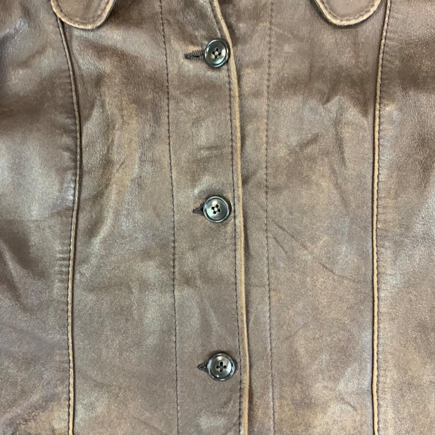 LADIES VTG 70s SOFT BROWN LEATHER JACKET BIG PENNY ROUND COLLARS MOD SIZE 8