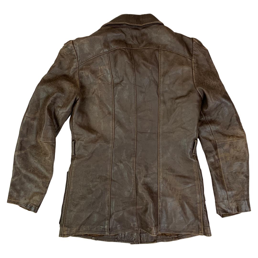 LADIES VTG 70s SOFT BROWN LEATHER JACKET BIG PENNY ROUND COLLARS MOD SIZE 8