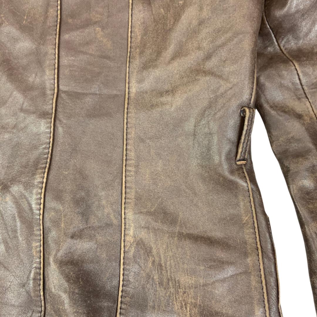 LADIES VTG 70s SOFT BROWN LEATHER JACKET BIG PENNY ROUND COLLARS MOD SIZE 8
