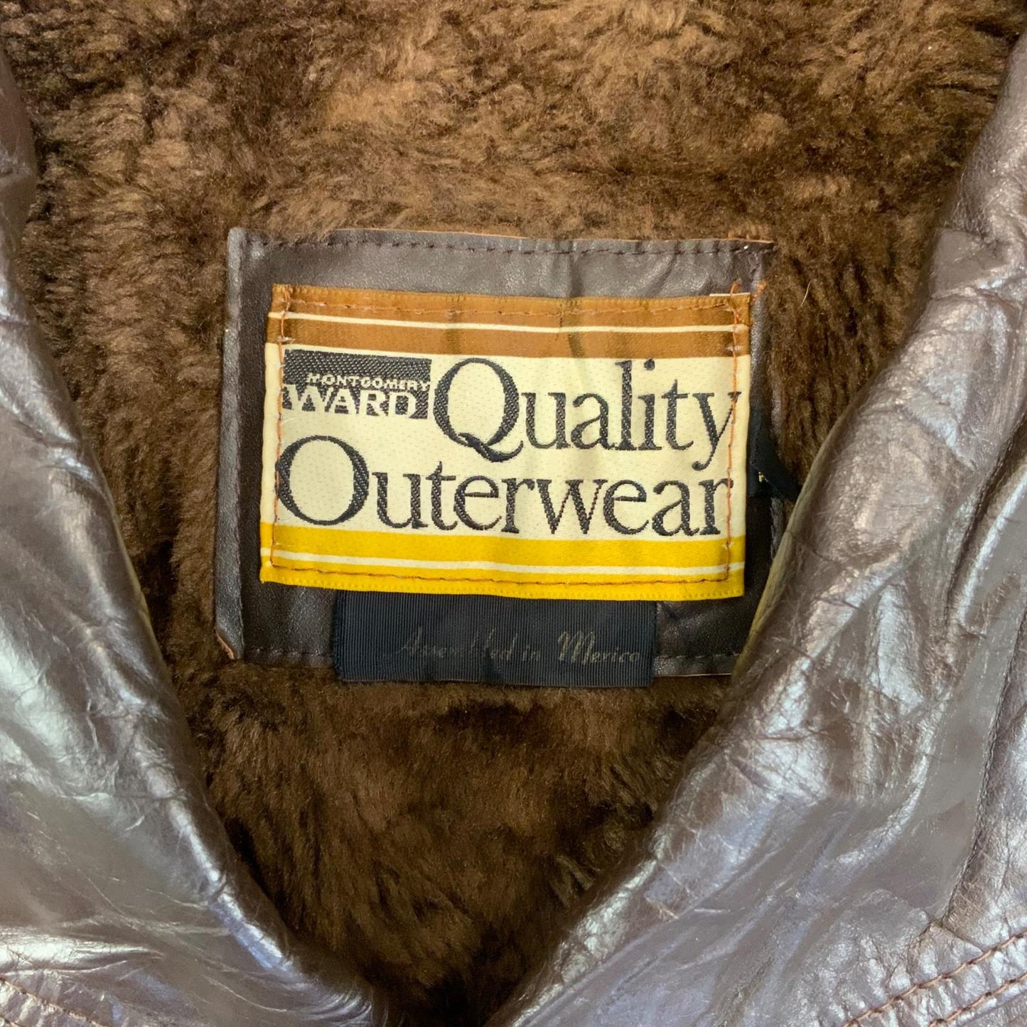 VTG 70s MONTGOMERY WARD SHERPA LINED BROWN LEATHER WESTERN JACKET COAT MOD 40” M