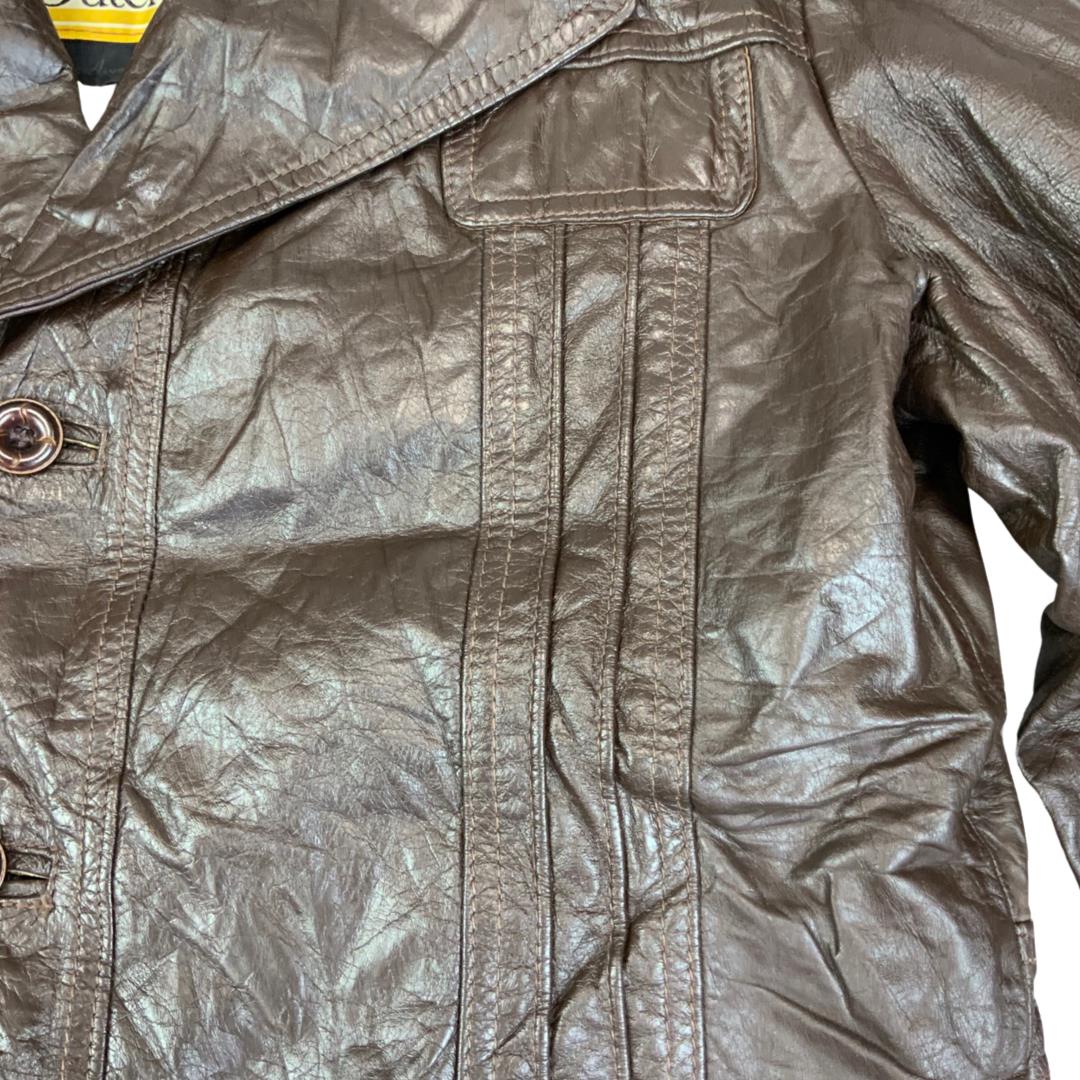 VTG 70s MONTGOMERY WARD SHERPA LINED BROWN LEATHER WESTERN JACKET COAT MOD 40” M