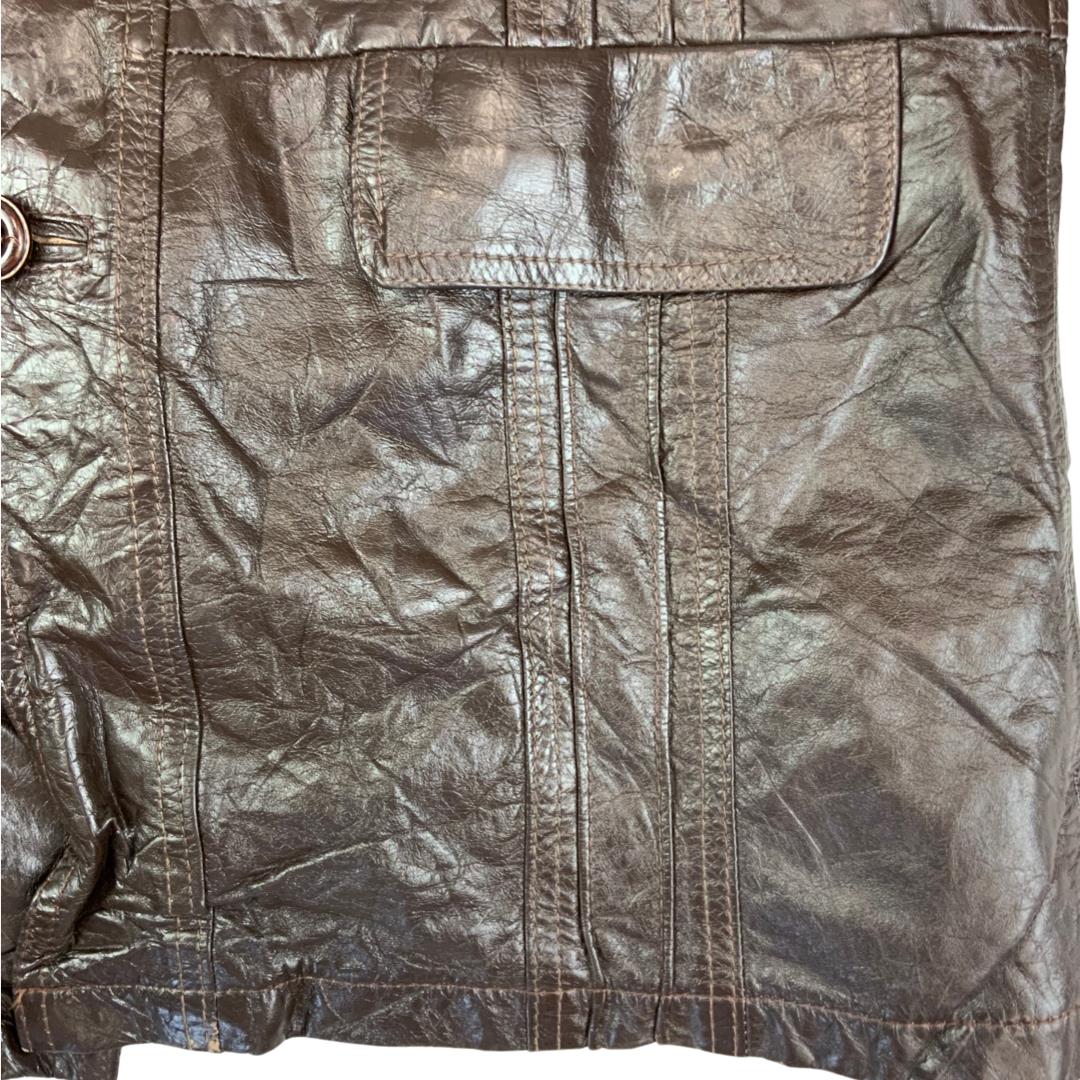 VTG 70s MONTGOMERY WARD SHERPA LINED BROWN LEATHER WESTERN JACKET COAT MOD 40” M