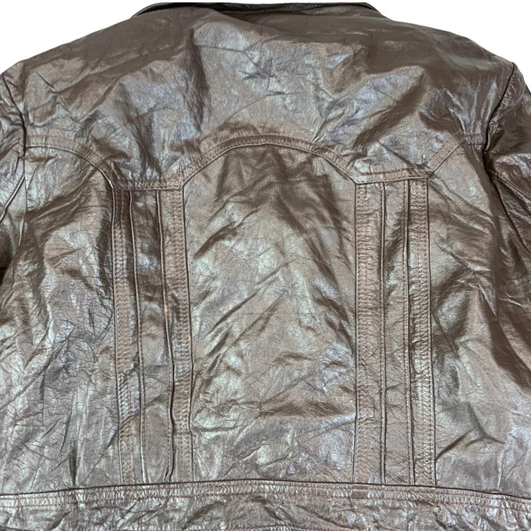 VTG 70s MONTGOMERY WARD SHERPA LINED BROWN LEATHER WESTERN JACKET COAT MOD 40” M