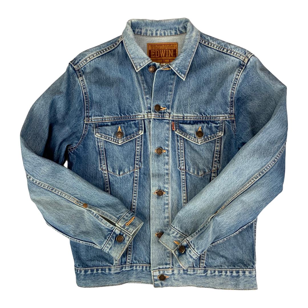 VTG EDWIN PREMIUM JAPANESE DENIM TRUCKER JACKET ROCKABILLY 36” S