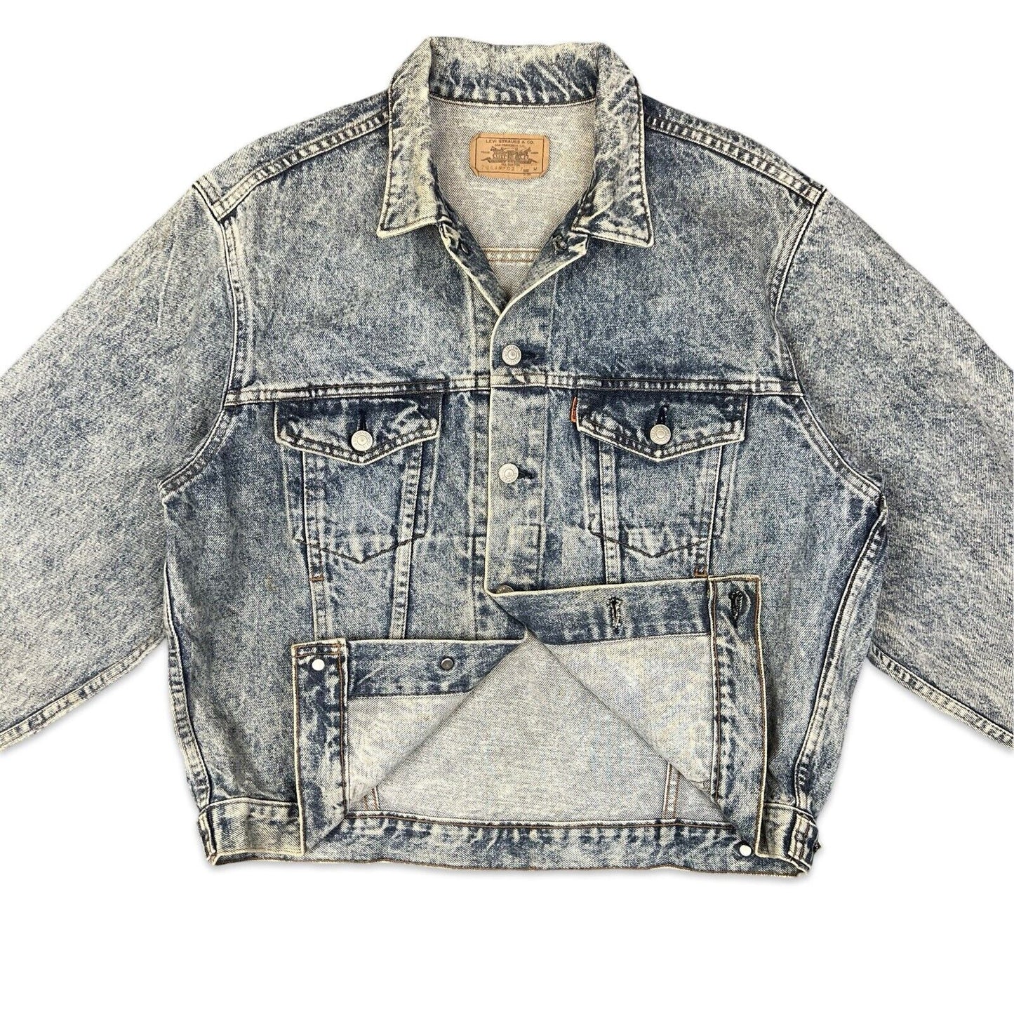 VTG 1980s ORANGE TAB ACID WASH LEVIS TYPE 3 TRUCKER DENIM JACKET 41 M