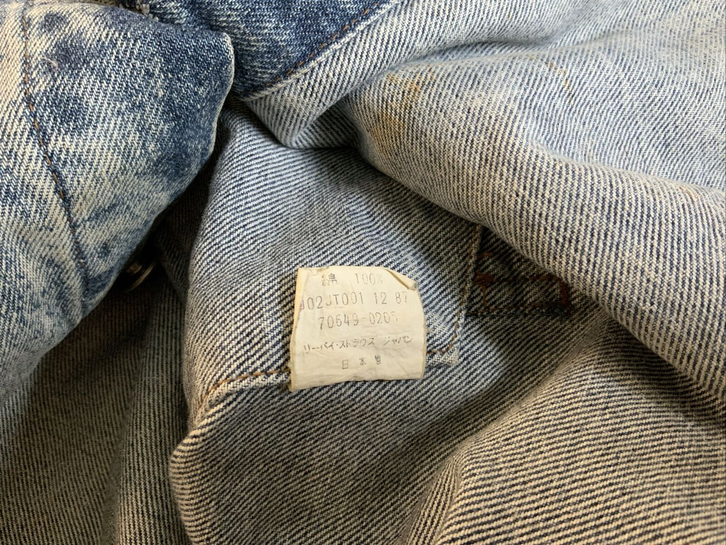 VTG 1980s ORANGE TAB ACID WASH LEVIS TYPE 3 TRUCKER DENIM JACKET 41 M