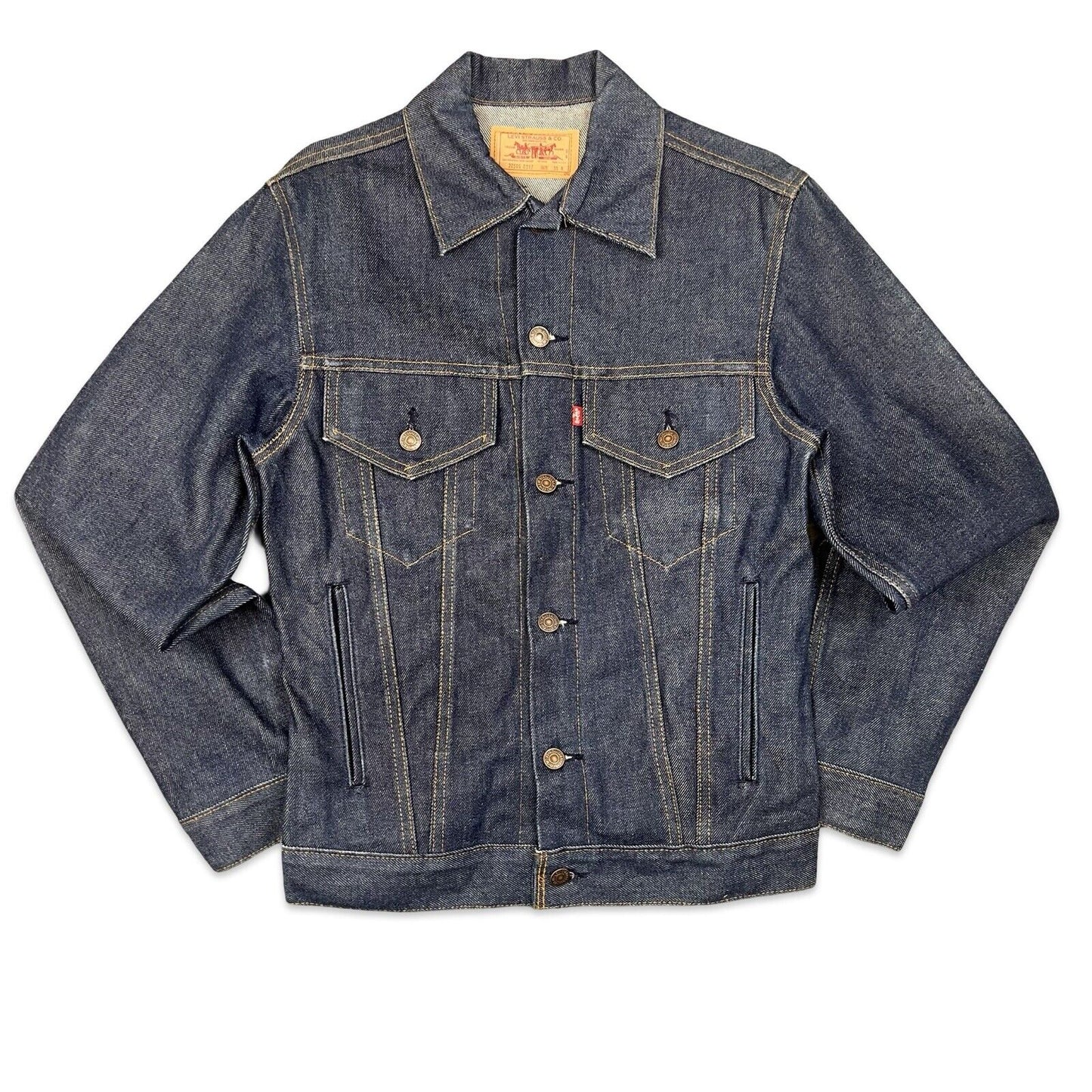 VTG DEADSTOCK 80s USA LEVIS RED TAB TYPE 3 TRUCKER DENIM JACKET 777 STAMP 34 XS