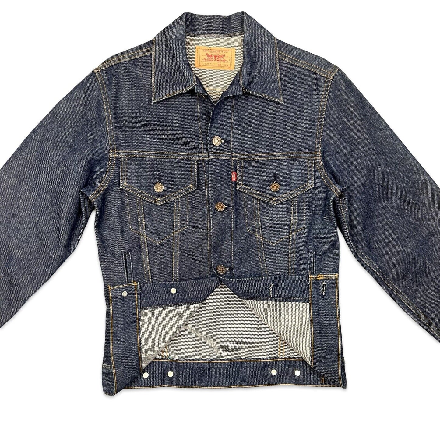 VTG DEADSTOCK 80s USA LEVIS RED TAB TYPE 3 TRUCKER DENIM JACKET 777 STAMP 34 XS