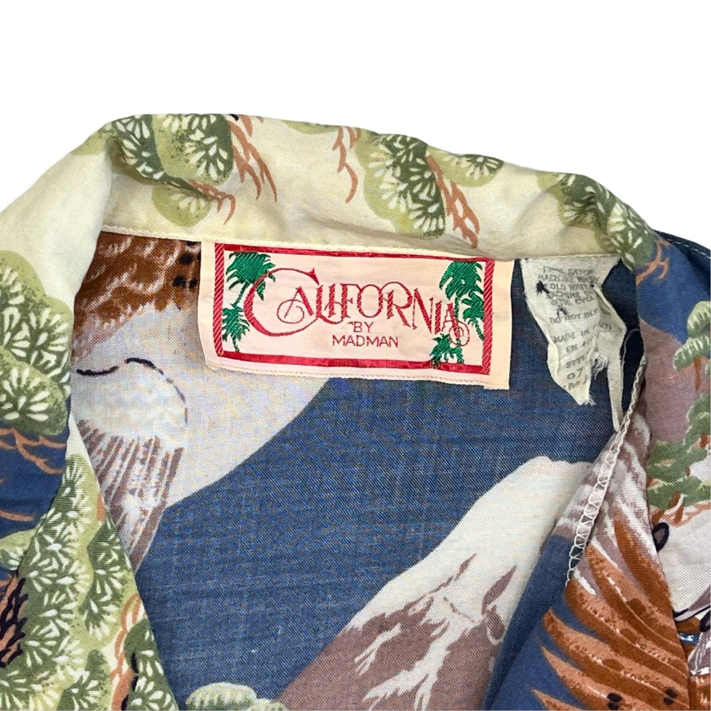 VTG CALIFORNIA MADMAN HAWAIIAN ALOHA SHIRT 40s 50s TIKI ROCKABILLY XS 32”