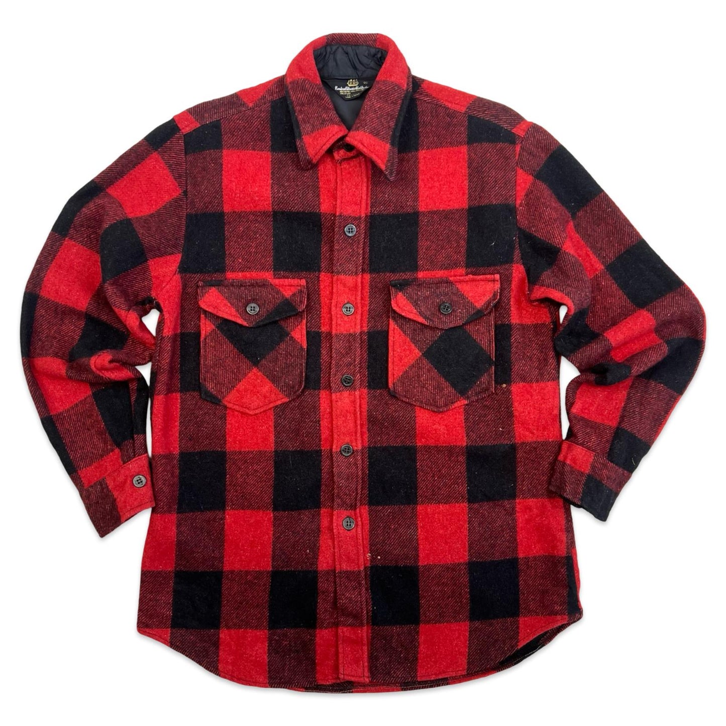 VTG 1960s USA THICK WOOL CPO JACKET SHIRT CHECK PLAID ROCKABILLY HOT ROD S 38”