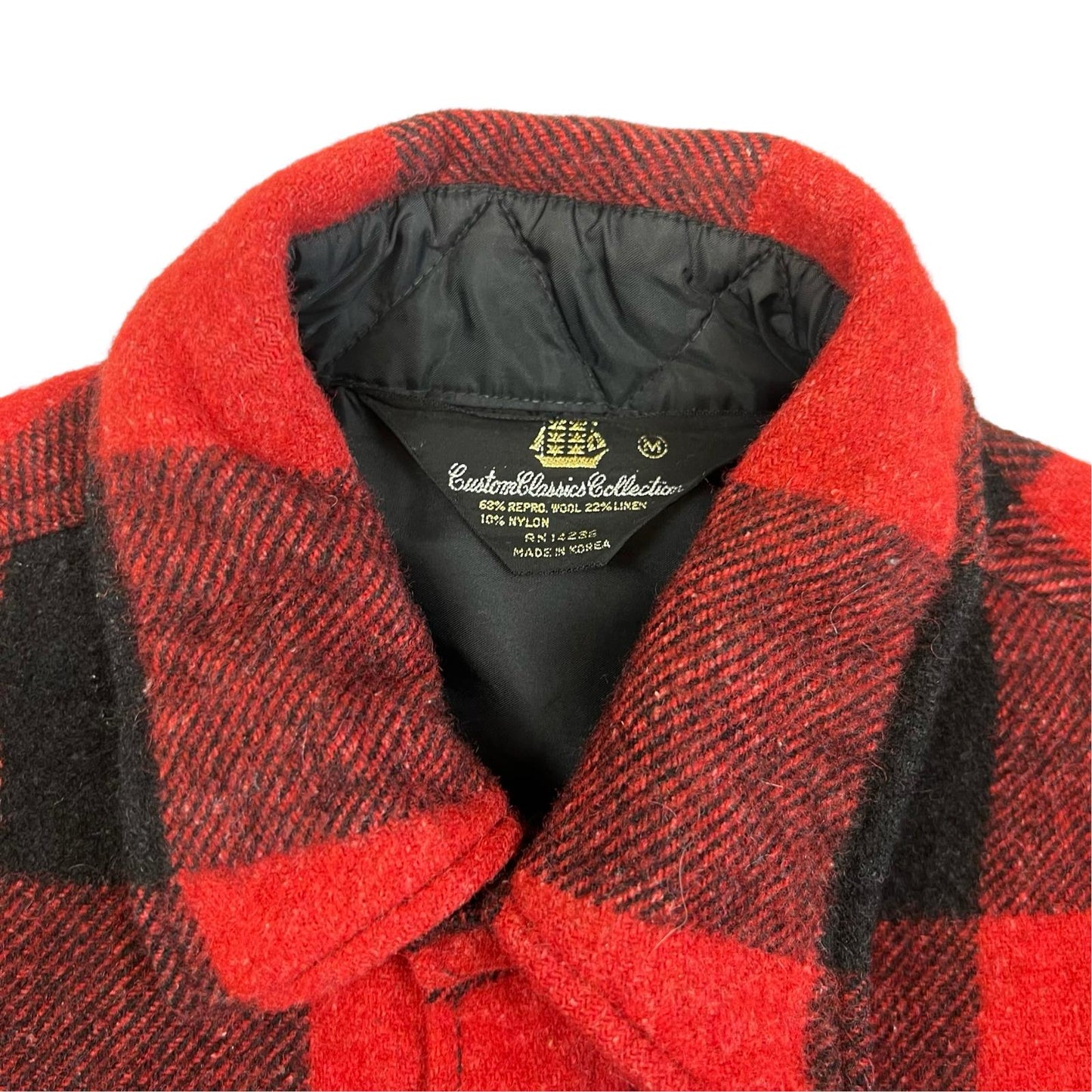 VTG 1960s USA THICK WOOL CPO JACKET SHIRT CHECK PLAID ROCKABILLY HOT ROD S 38”