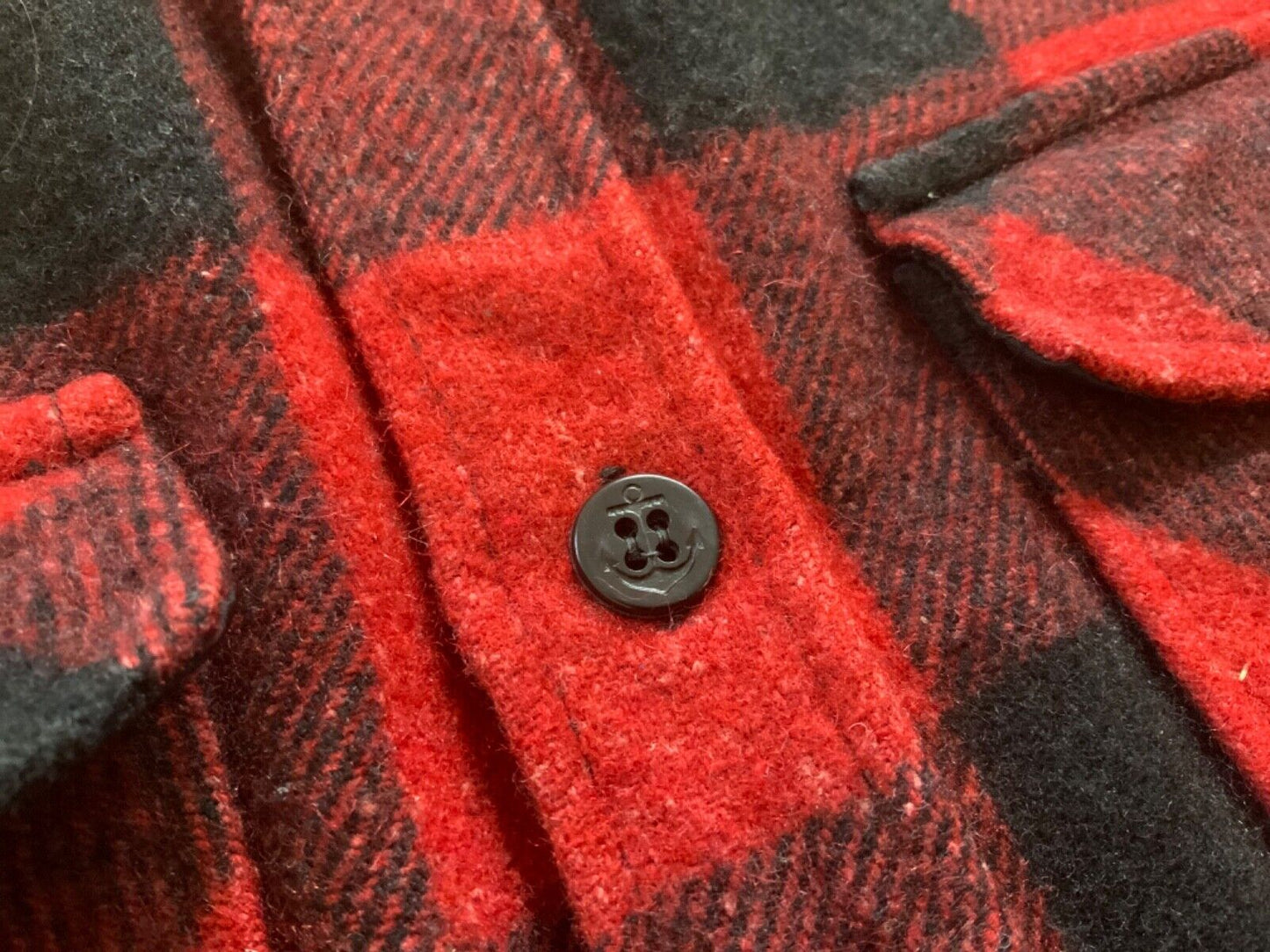 VTG 1960s USA THICK WOOL CPO JACKET SHIRT CHECK PLAID ROCKABILLY HOT ROD S 38”