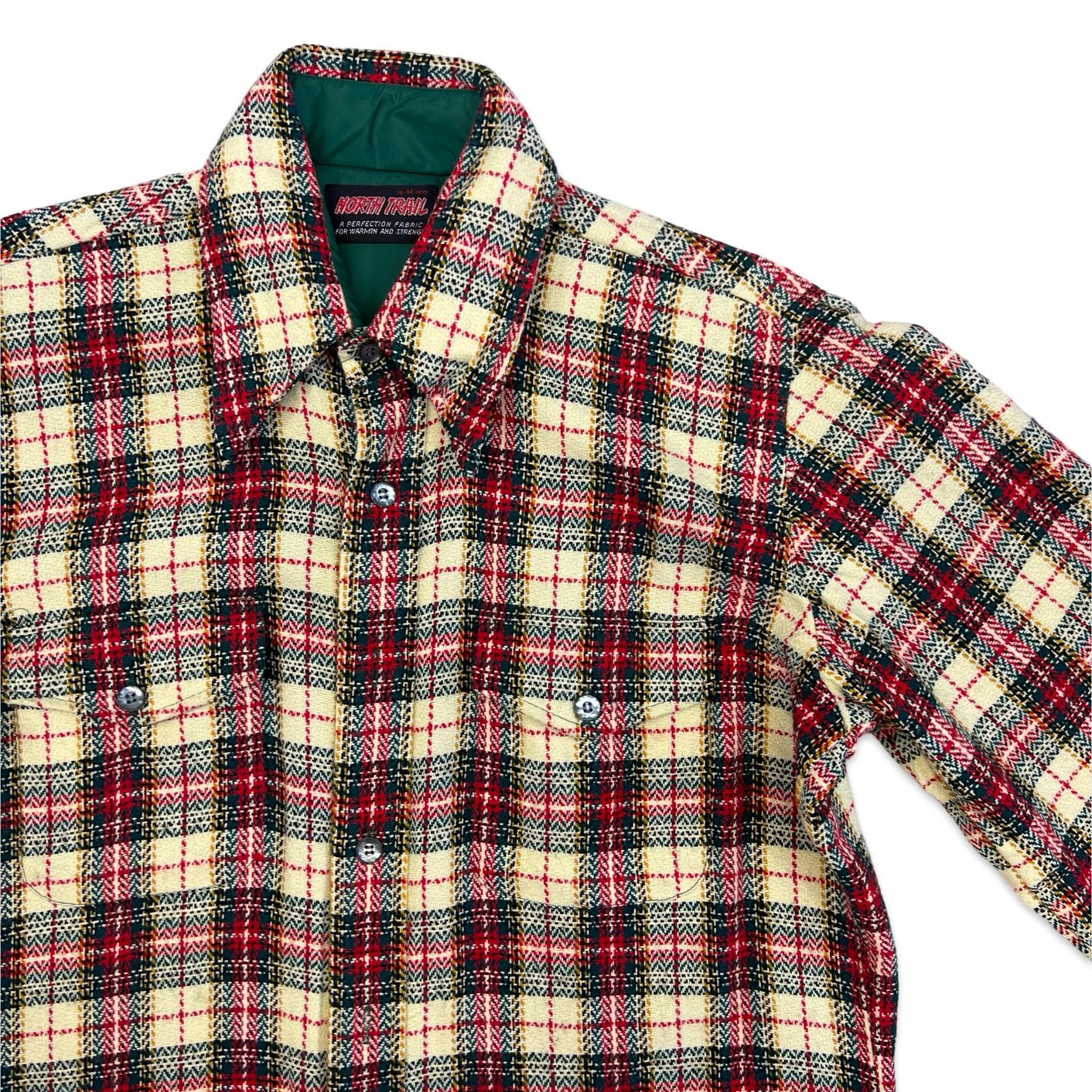 VTG USA NORTH TRAIL HEAVY WOOL SHIRT CHECK PLAID ROCKABILLY HOT ROD L 42” L
