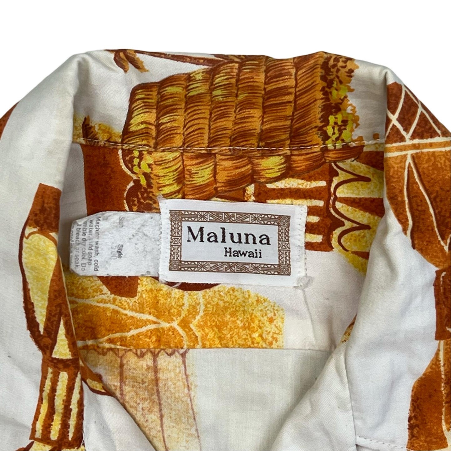 VTG 1960s MALUNA HAWAIIAN MADE ALOHA SHIRT COTTON TIKI ROCKABILLY S 38”