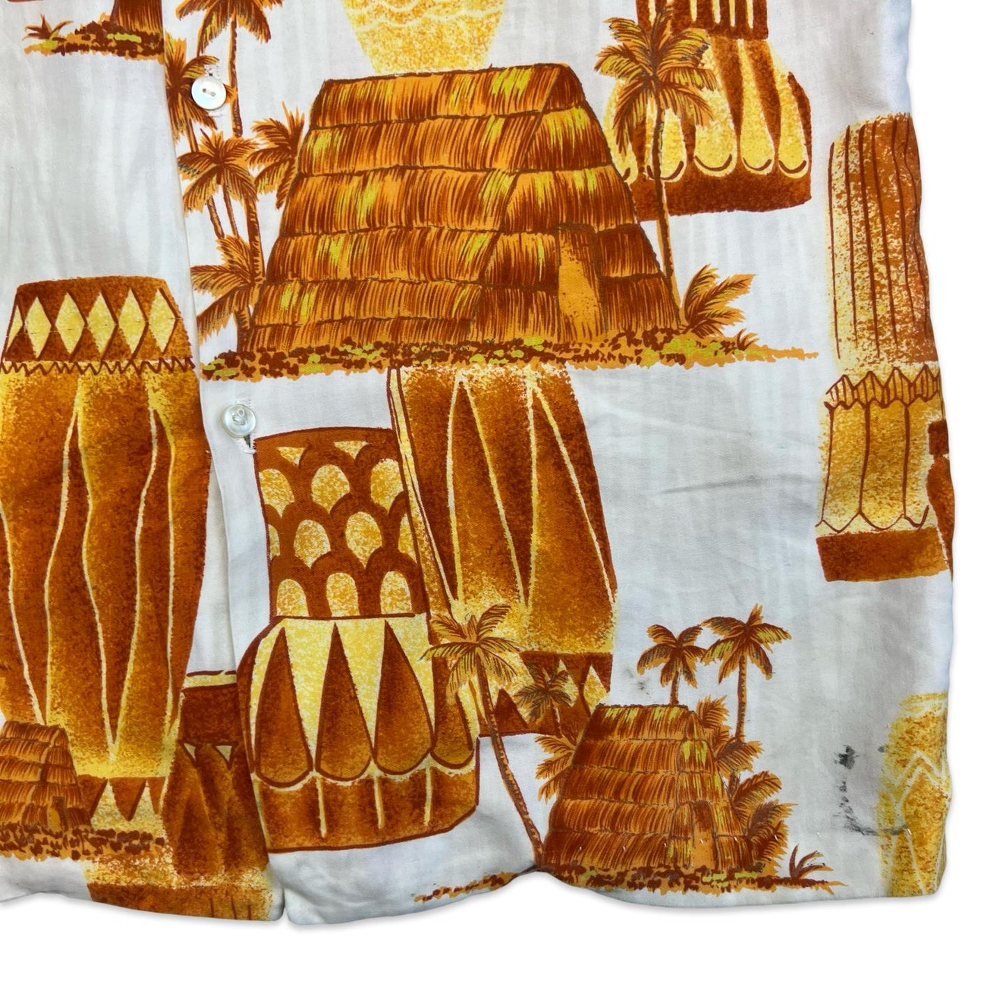 VTG 1960s MALUNA HAWAIIAN MADE ALOHA SHIRT COTTON TIKI ROCKABILLY S 38”