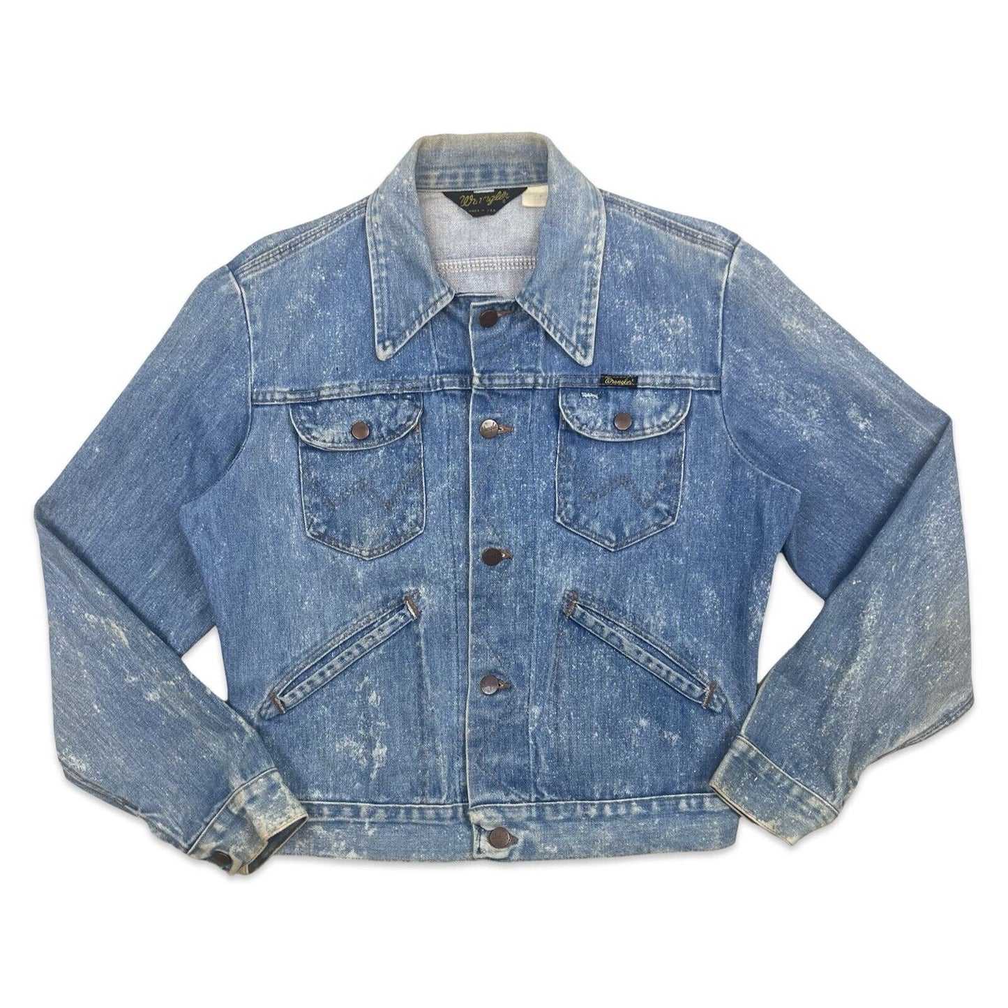 VTG 1970s USA MADE WRANGLER DENIM WESTERN JACKET V COOL BLEACH WASH S 38”