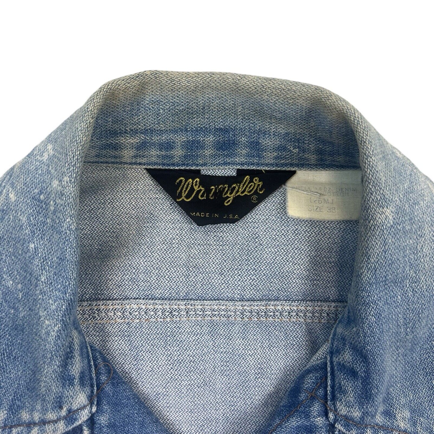 VTG 1970s USA MADE WRANGLER DENIM WESTERN JACKET V COOL BLEACH WASH S 38”