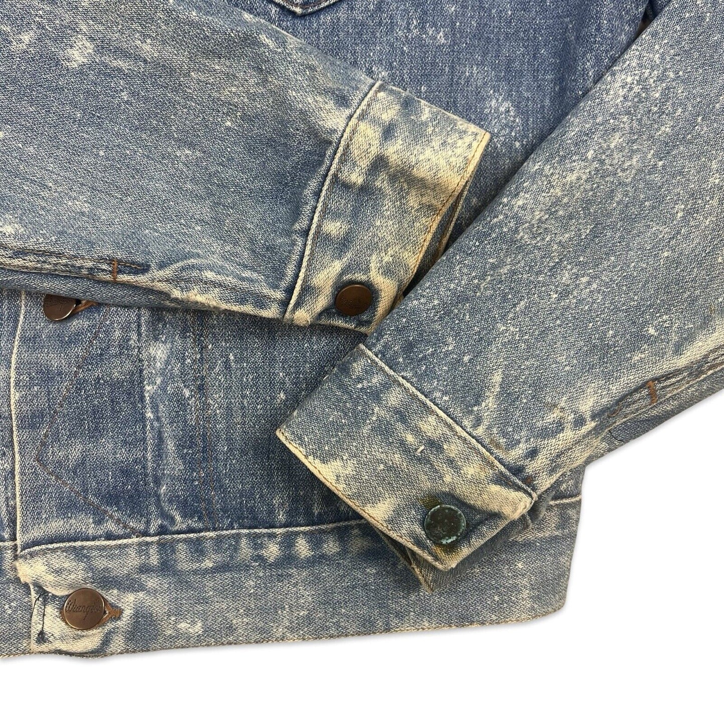 VTG 1970s USA MADE WRANGLER DENIM WESTERN JACKET V COOL BLEACH WASH S 38”