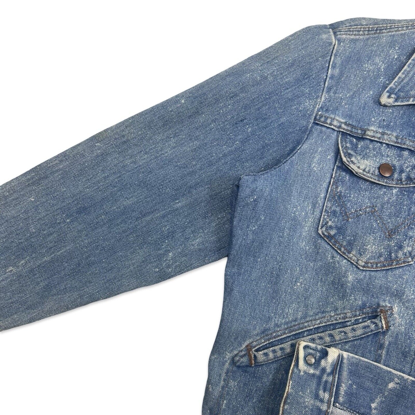 VTG 1970s USA MADE WRANGLER DENIM WESTERN JACKET V COOL BLEACH WASH S 38”
