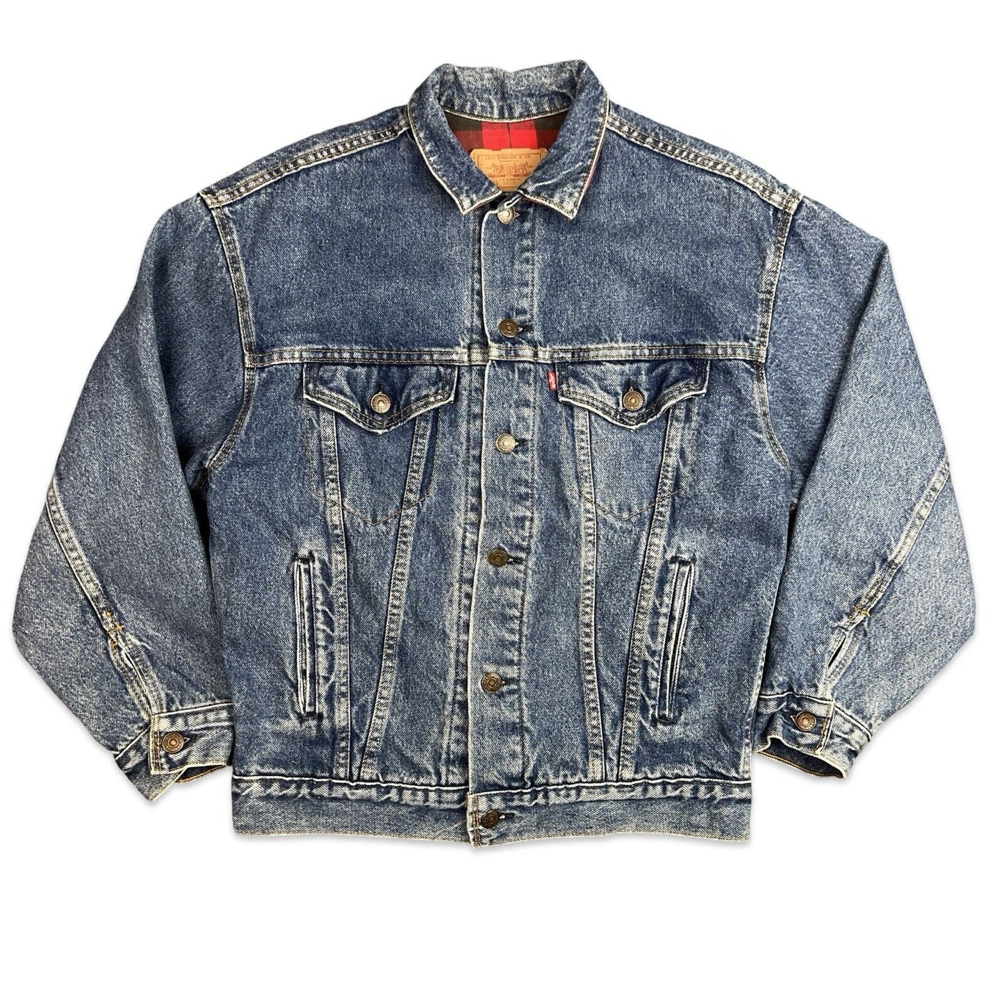 VTG 90s USA MADE LEVIS FLANEL LINED TYPE 3 TRUCKER DENIM JACKET ROCKABILLY S 38”
