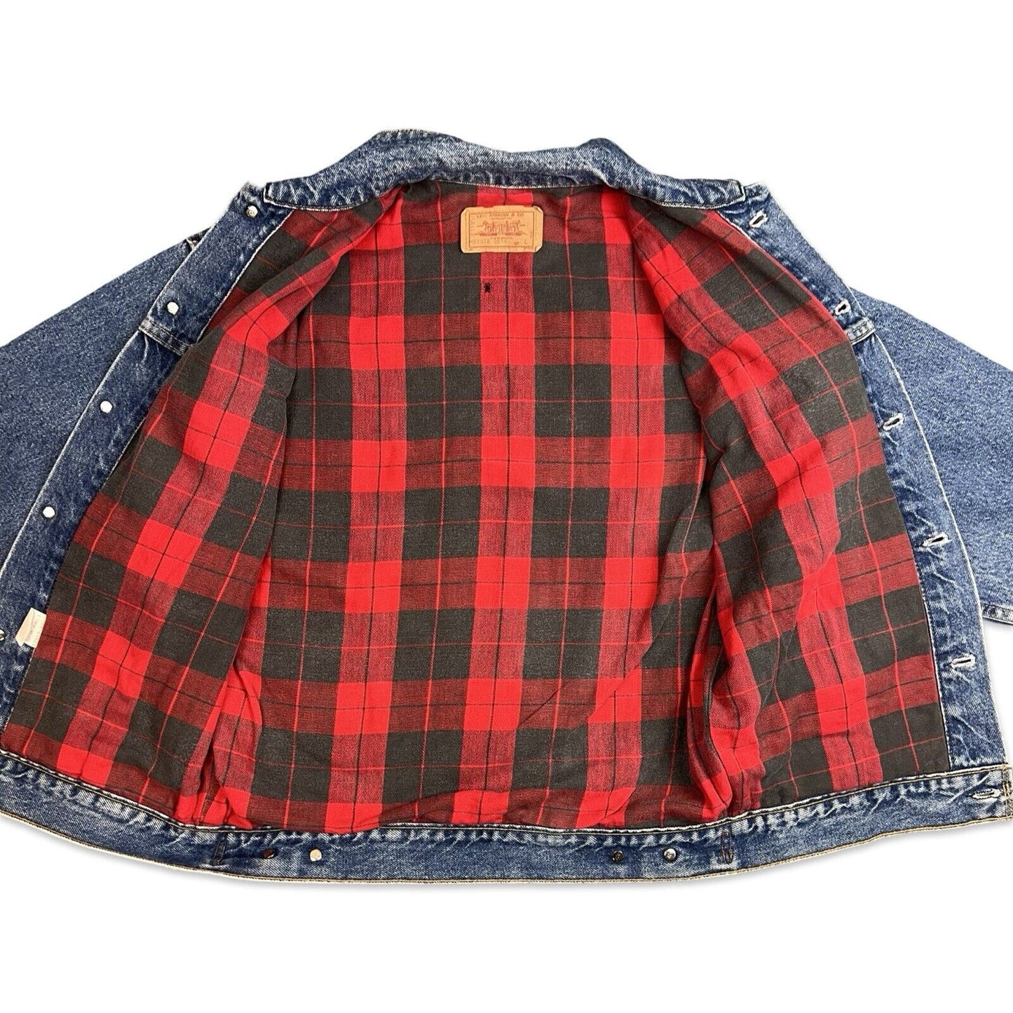 VTG 90s USA MADE LEVIS FLANEL LINED TYPE 3 TRUCKER DENIM JACKET ROCKABILLY S 38”