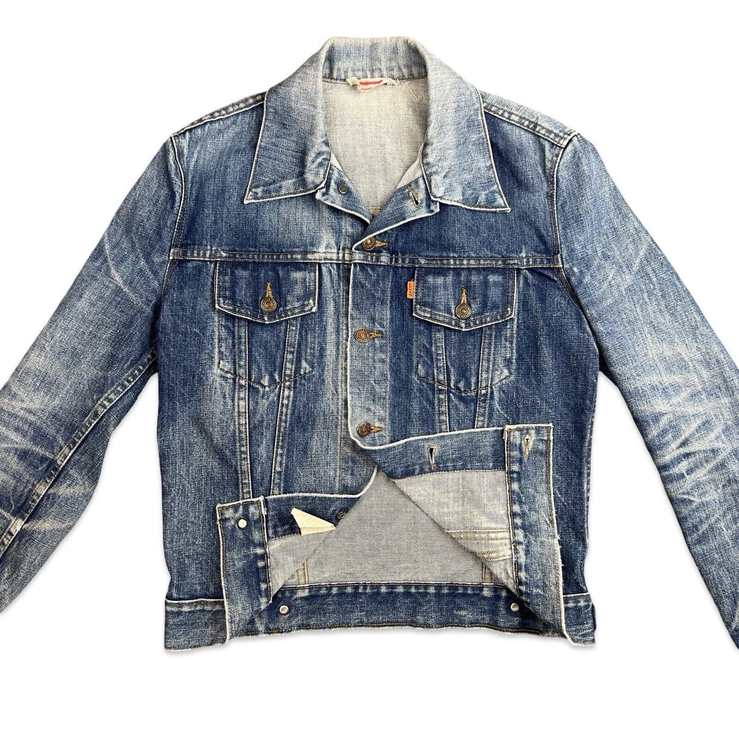VTG RARE ORIGINAL 1970s LEVIS ORANGE TAB TYPE 3 TRUCKER DENIM JACKET S 36”