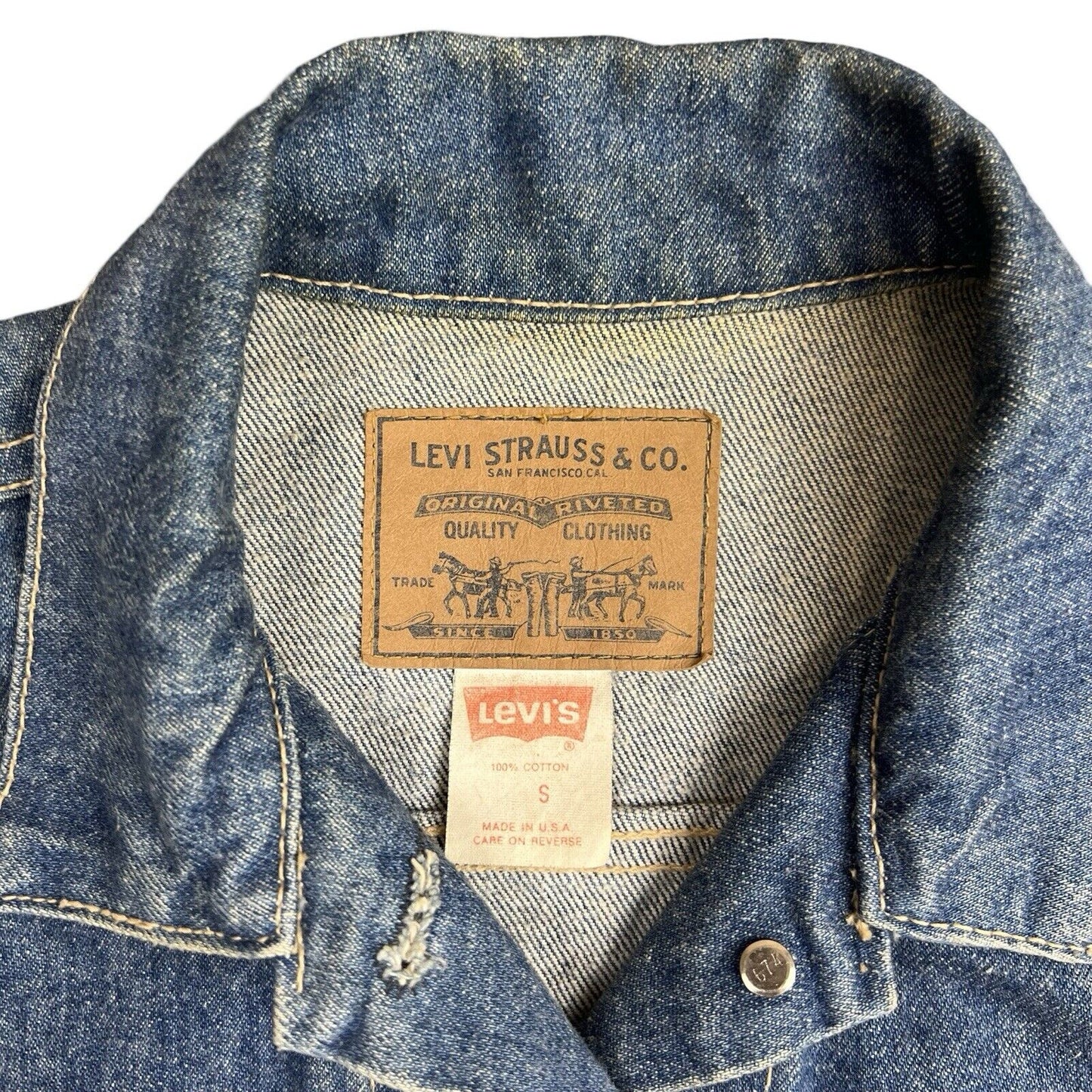 VTG 1980s USA LEVIS ORANGE TAB TYPE 3 TRUCKER DENIM JACKET S 38