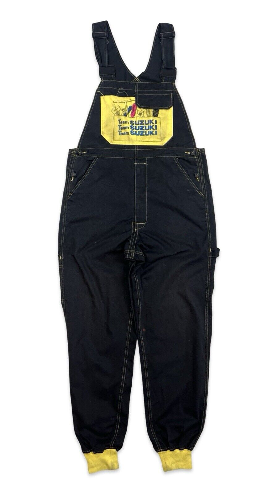 VTG 1980s TEAM SUZUKI MOTORCYCLE RACING MECHANIC COTTON DUNGAREES JAPANESE 36”W