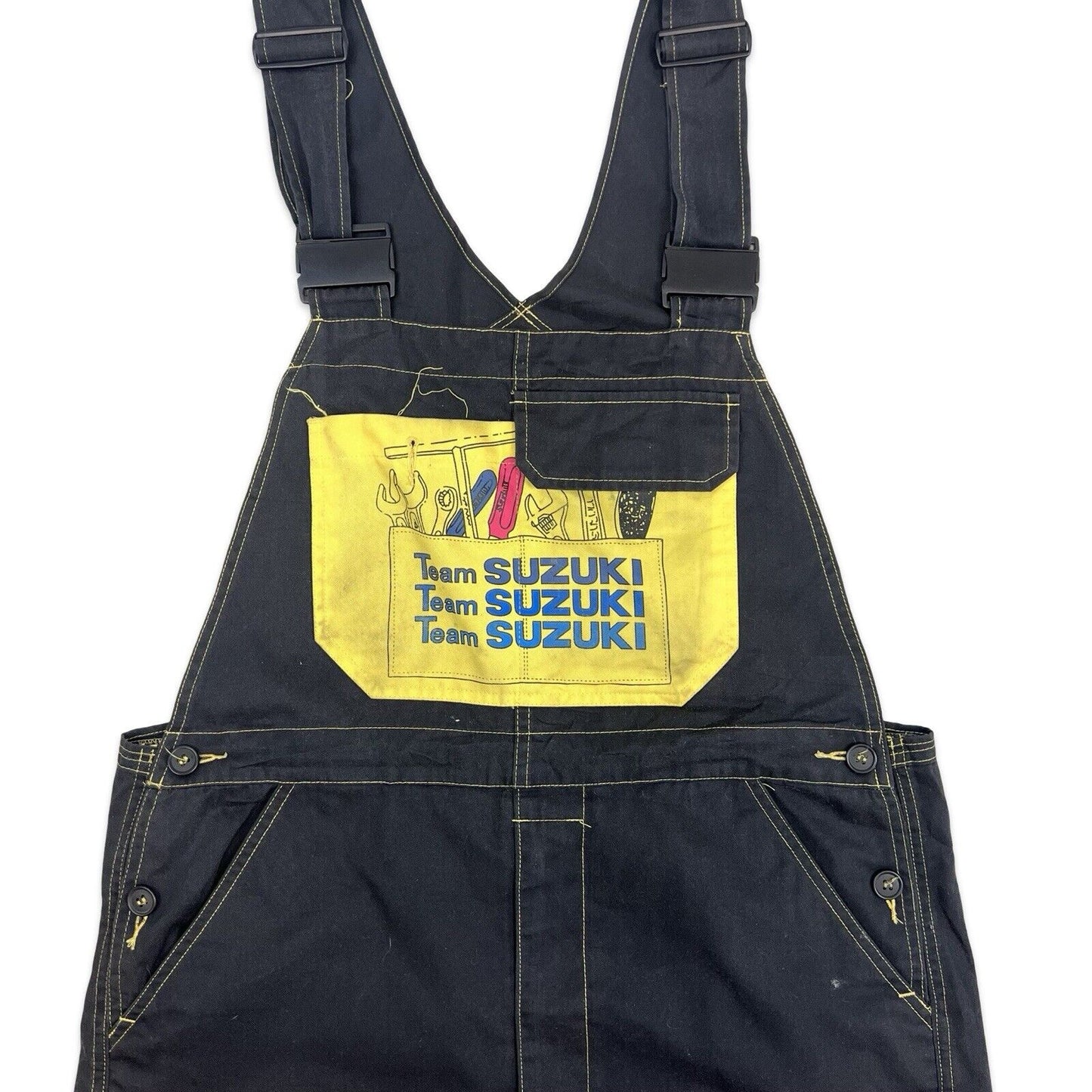 VTG 1980s TEAM SUZUKI MOTORCYCLE RACING MECHANIC COTTON DUNGAREES JAPANESE 36”W