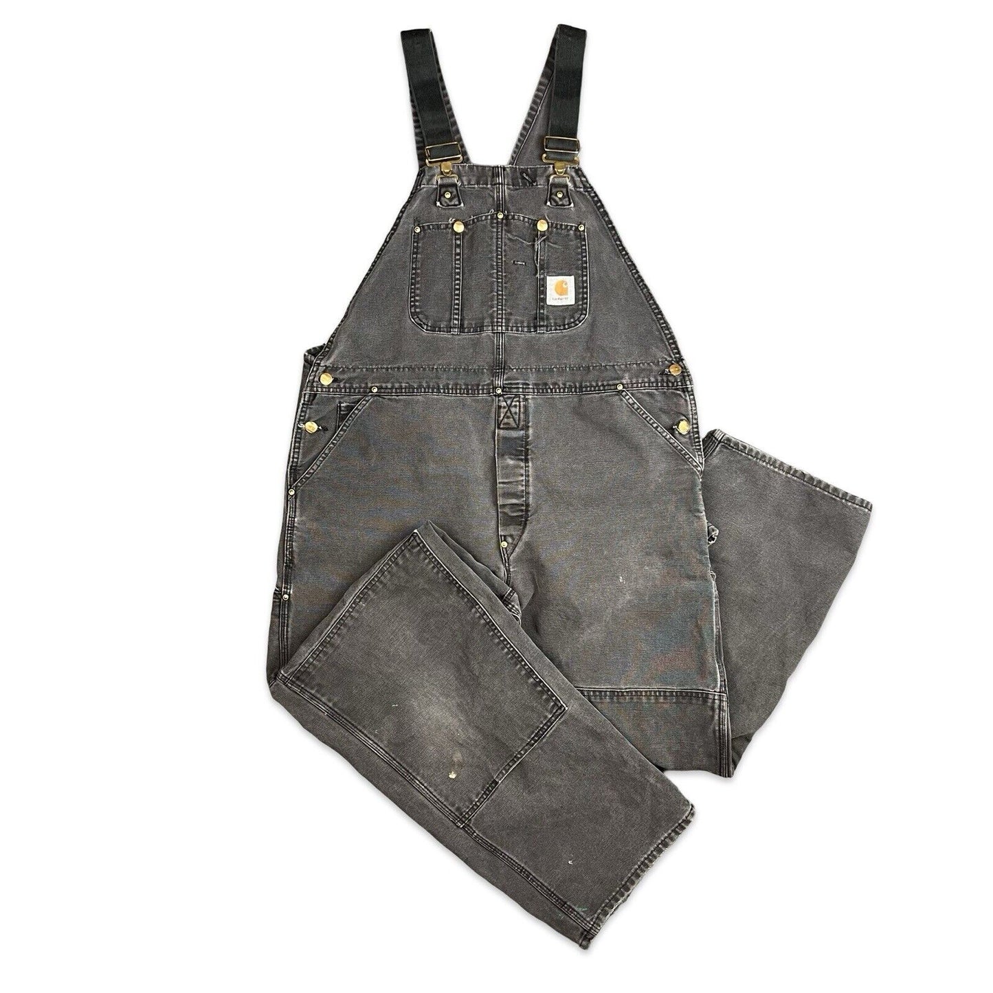 VTG USA CARHARTT FADED BLACK DUCK CANVAS DUNGAREES OVERALLS ROCKABILLY 39 W 28 L