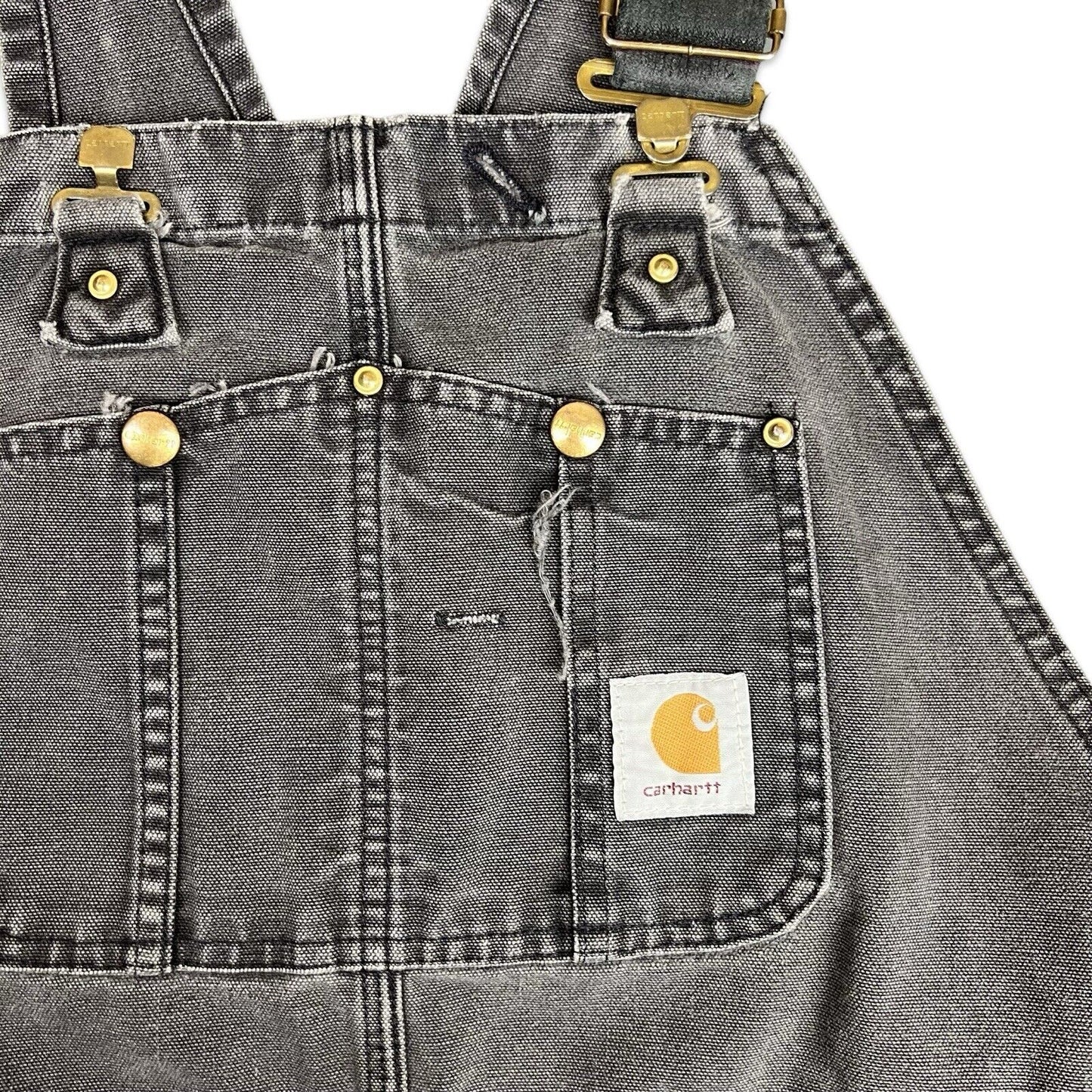 VTG USA CARHARTT FADED BLACK DUCK CANVAS DUNGAREES OVERALLS ROCKABILLY 39 W 28 L