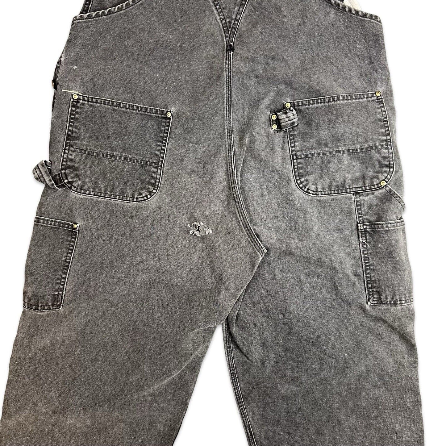 VTG USA CARHARTT FADED BLACK DUCK CANVAS DUNGAREES OVERALLS ROCKABILLY 39 W 28 L