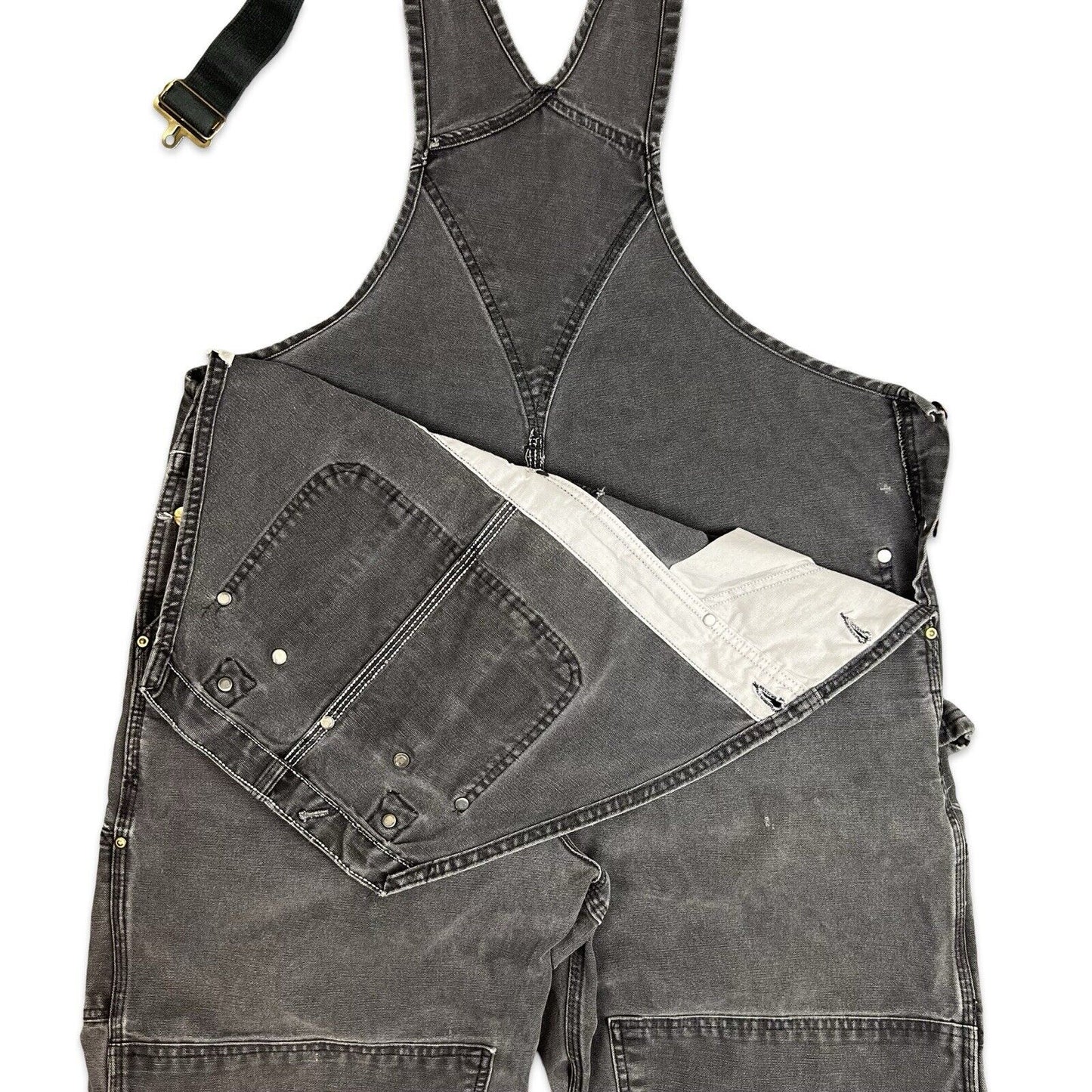 VTG USA CARHARTT FADED BLACK DUCK CANVAS DUNGAREES OVERALLS ROCKABILLY 39 W 28 L