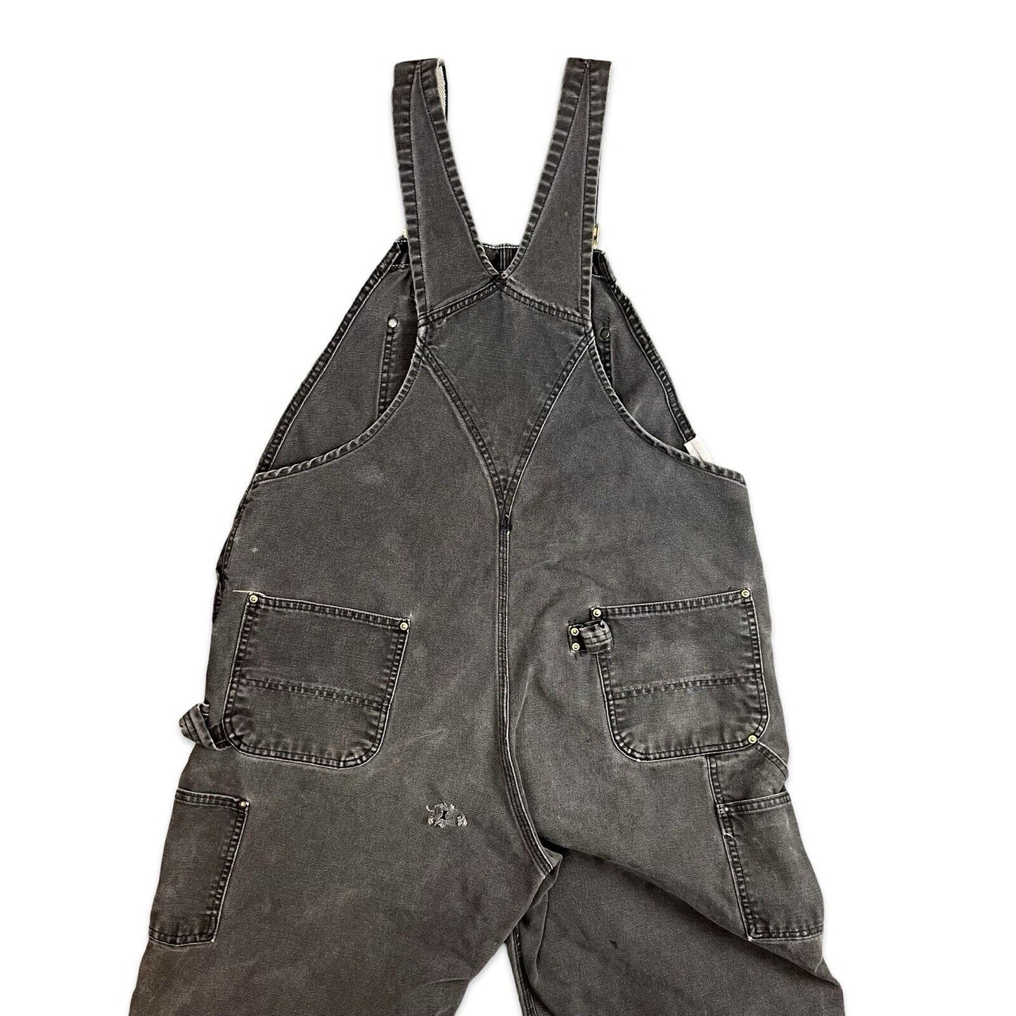 VTG USA CARHARTT FADED BLACK DUCK CANVAS DUNGAREES OVERALLS ROCKABILLY 39 W 28 L