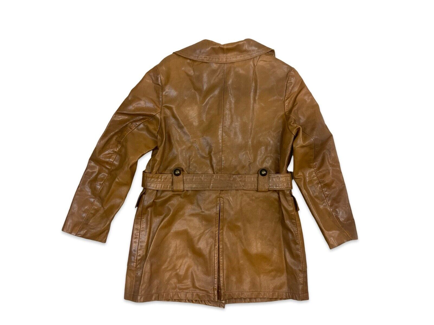 VTG RARE 40s 50s SWEDISH GOATSKIN DOUBLE BREASTED TAN LEATHER COAT JACKET S 36”
