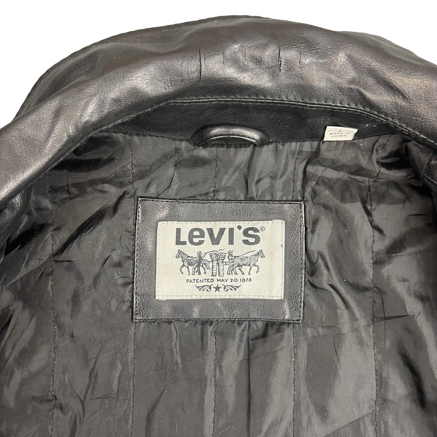 VTG STYLE LEVIS BLACK SOFT LEATHER JACKET LINED 4 POCKET BUTTON DOWN L 42”