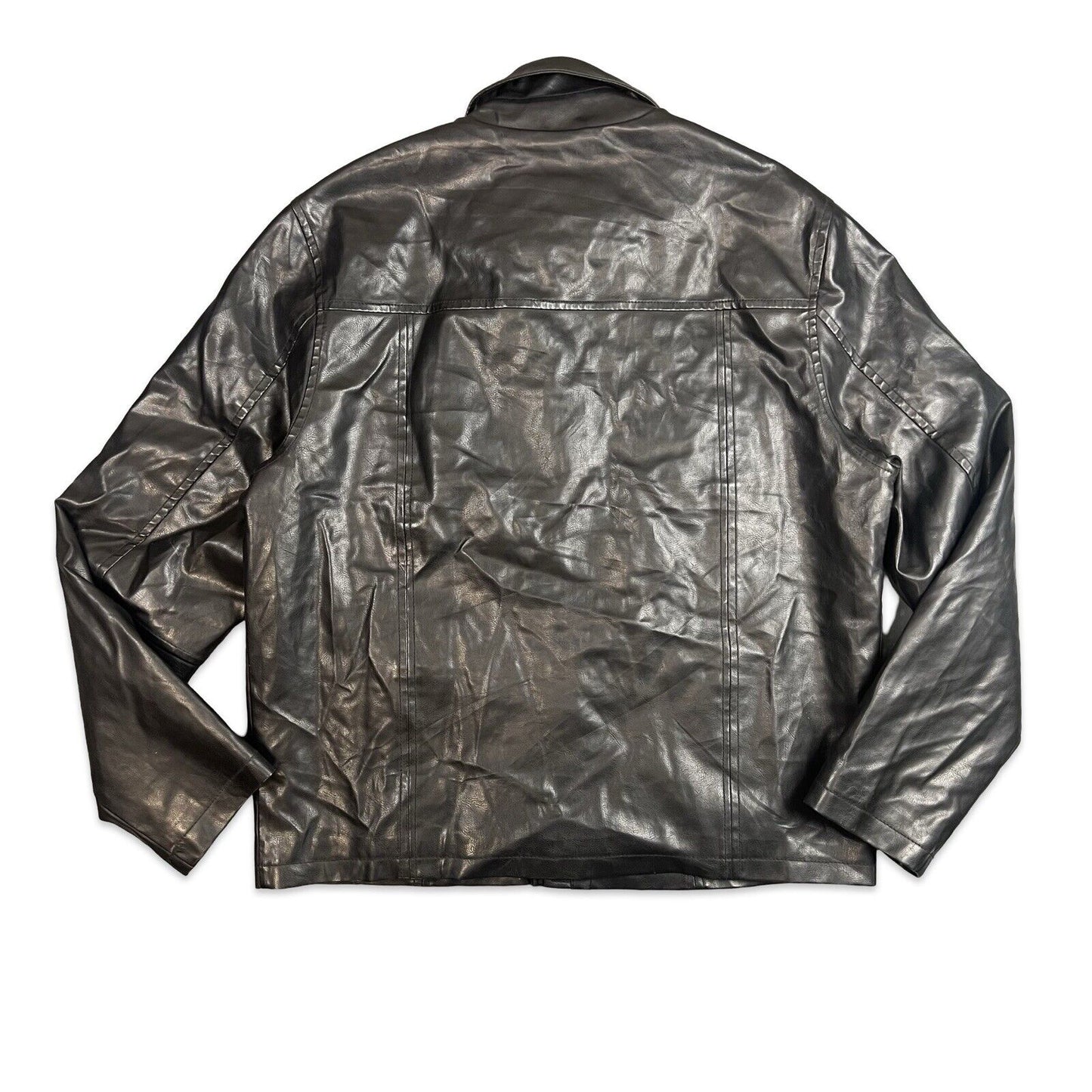 VTG STYLE LEVIS BLACK SOFT LEATHER JACKET LINED 4 POCKET BUTTON DOWN L 42”