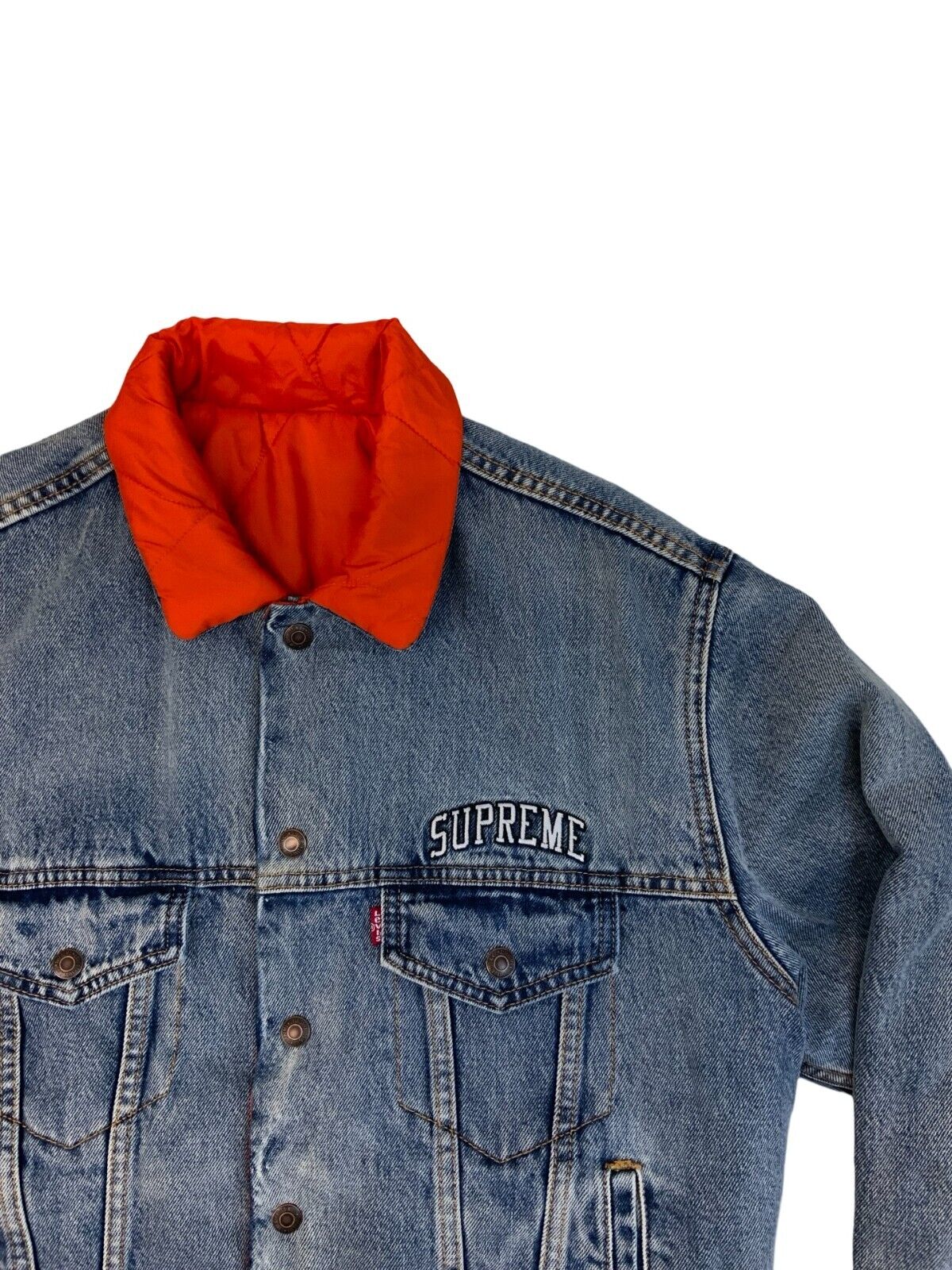 SUPREME LEVIS QUILTED REVERSIBLE DENIM TRUCKER JACKET SIZE S M