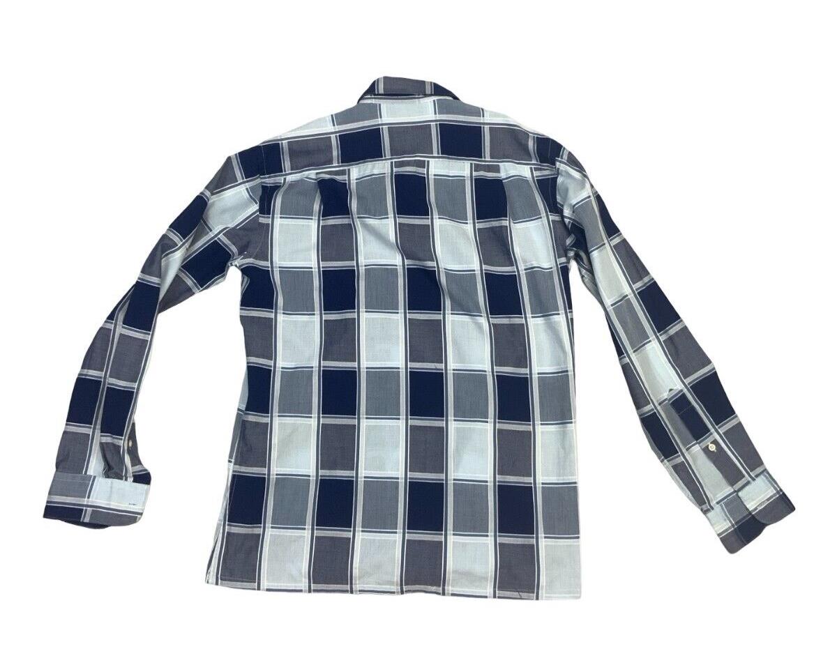 VINTAGE 90s 00s DIOR BLUE NAVY WHITE LONG SLEEVE BUTTON UP CHECKED SHIRT M