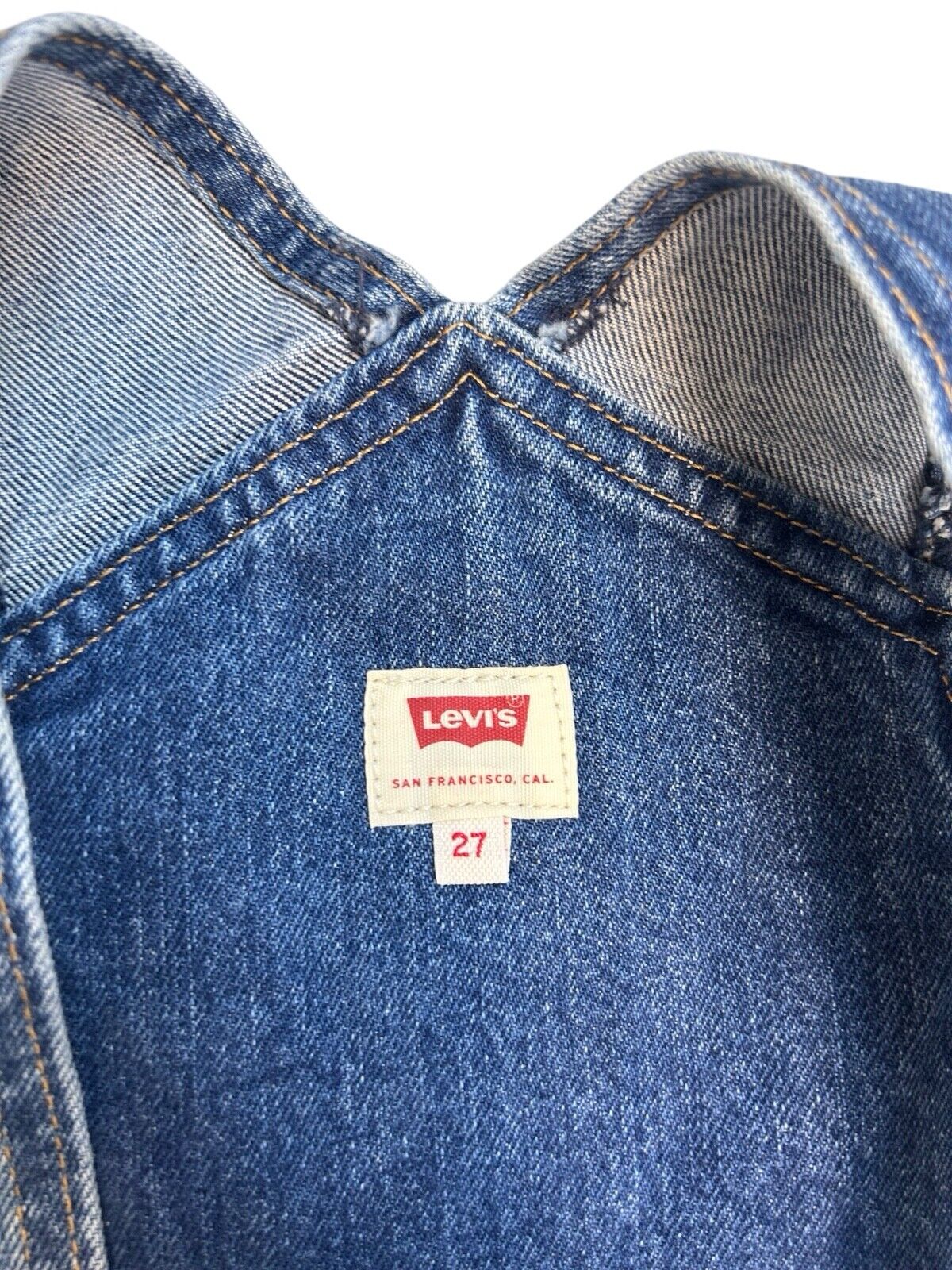 VTG LEVIS ORANGE TAB DENIM DUNGAREES OVERALLS POCKETS ZIP 27W 26L