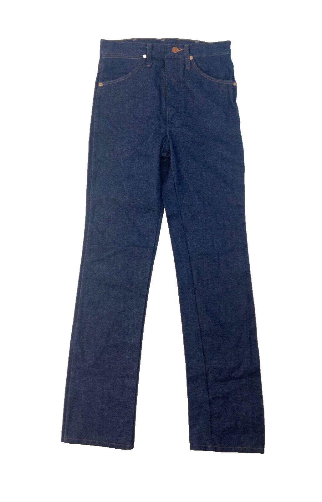 VTG 70s DEADSTOCK WRANGLER STIFF INDIGO JEANS SLIM BOOT CUT COWBOY 28W 34L
