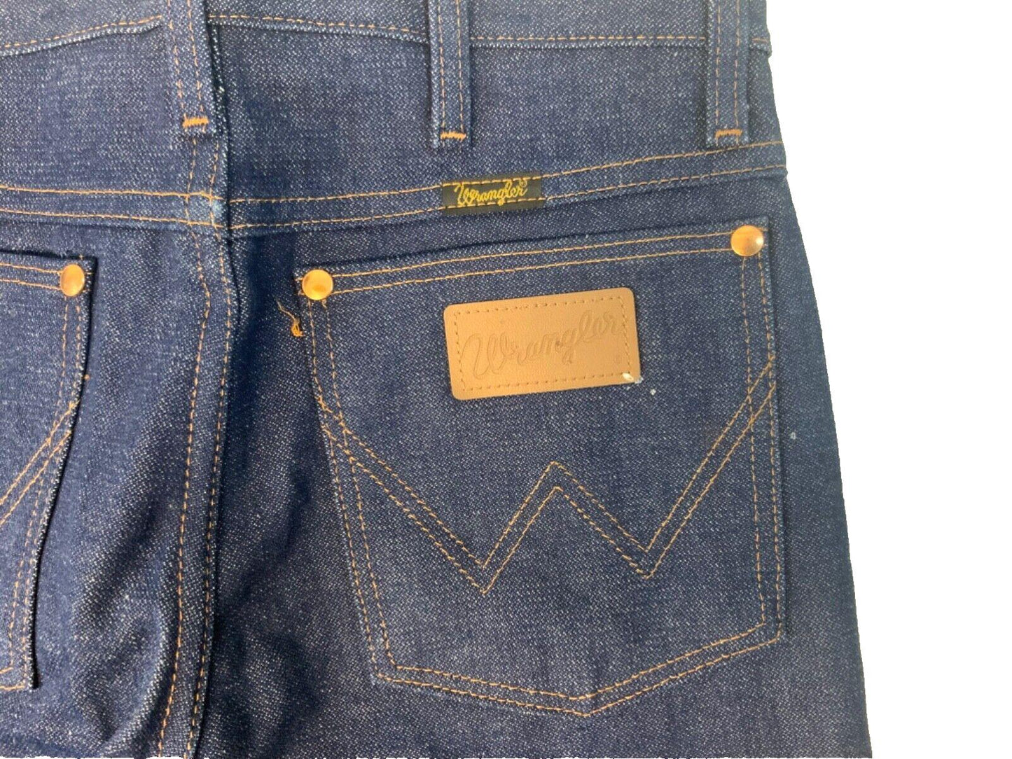 VTG 70s DEADSTOCK WRANGLER STIFF INDIGO JEANS SLIM BOOT CUT COWBOY 28W 34L