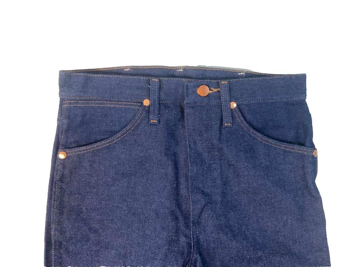 VTG 70s DEADSTOCK WRANGLER STIFF INDIGO JEANS SLIM BOOT CUT COWBOY 28W 34L