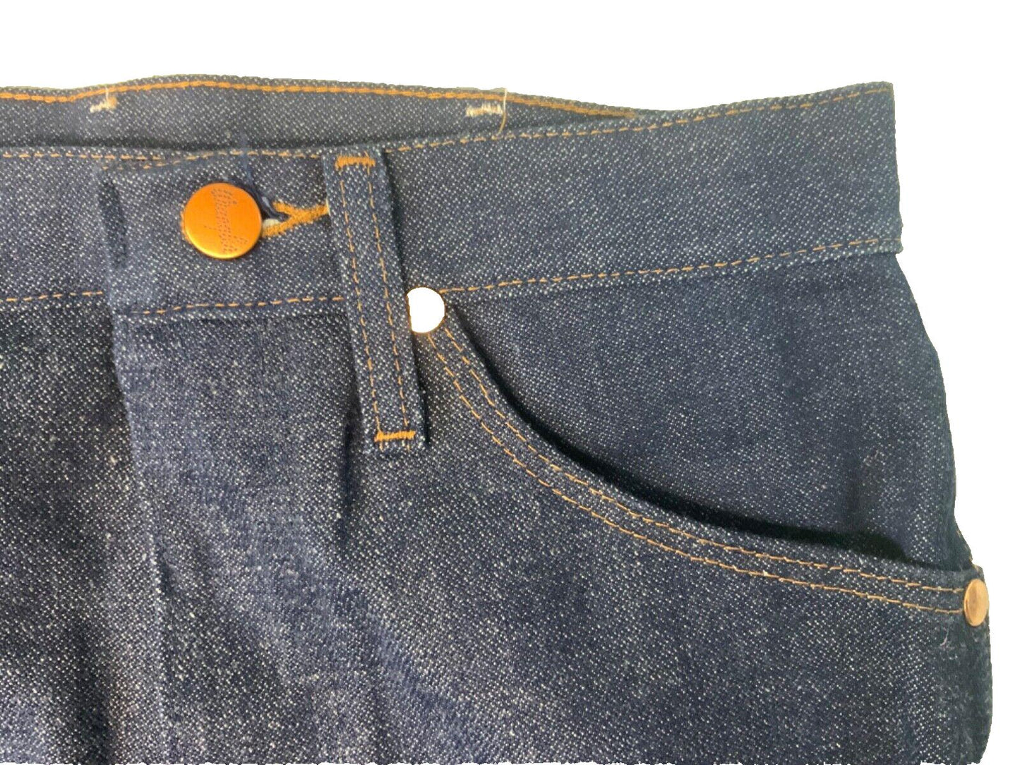 VTG 70s DEADSTOCK WRANGLER STIFF INDIGO JEANS SLIM BOOT CUT COWBOY 28W 34L