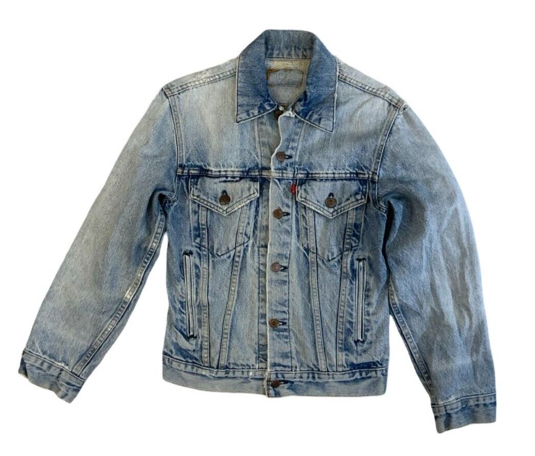 VTG 80s LEVIS RED TAB TYPE 3 TRUCKER DENIM JACKET ROCKABILLY MOD SKINS XS 34